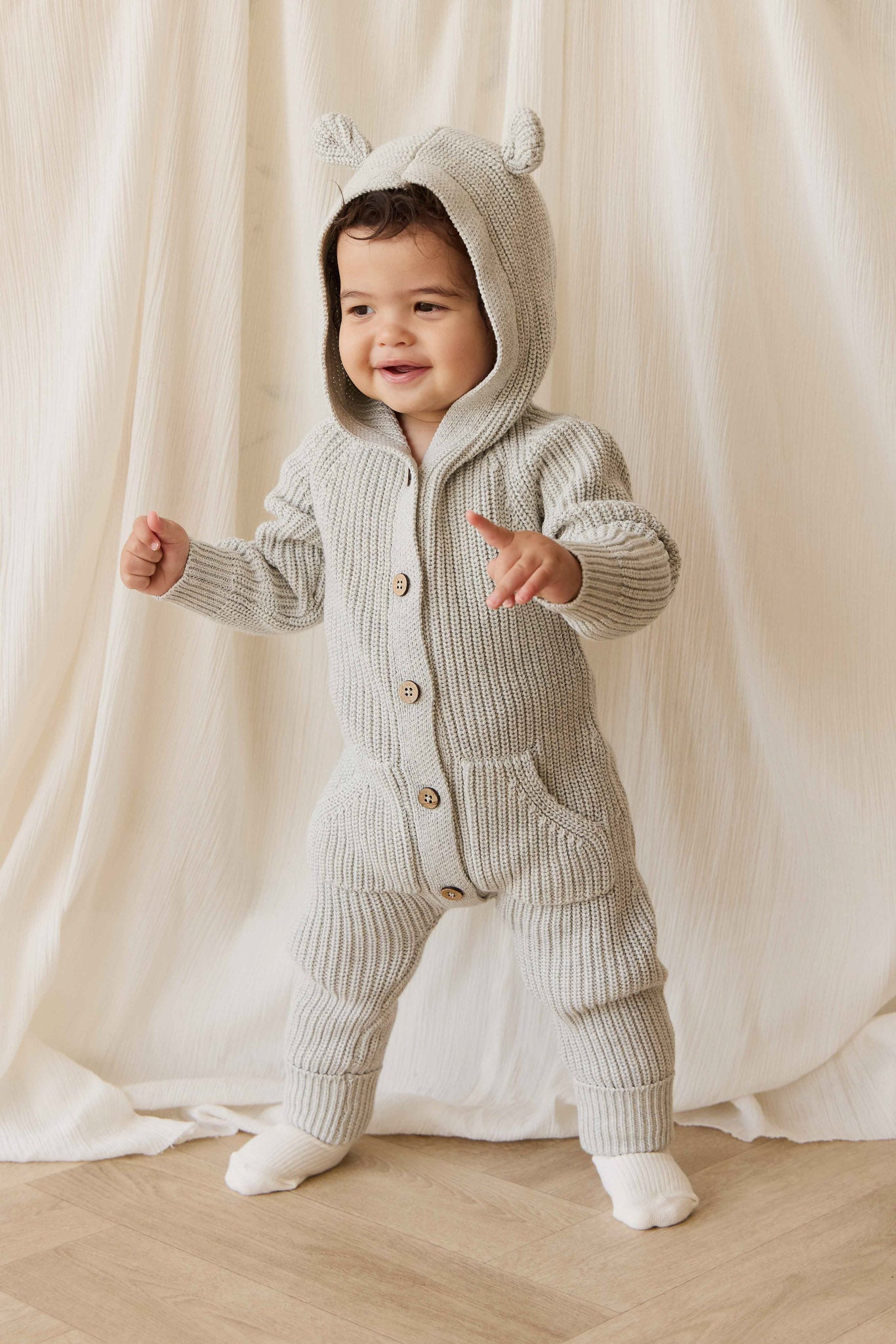 Jamie Kay Bear Knit Onepiece - Light Grey Marle