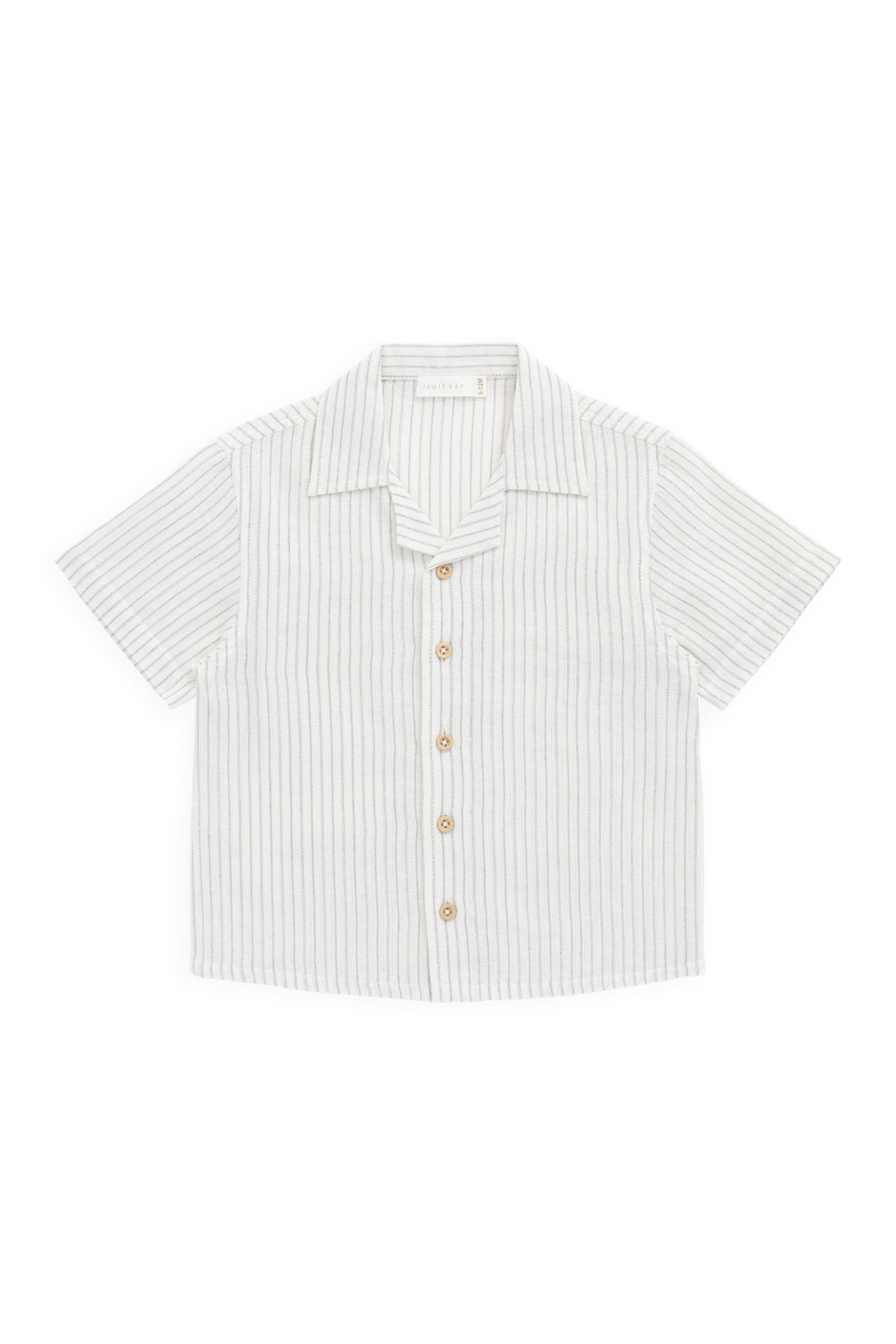 Jamie Kay Organic Cotton Silas Shirt - Mini Pinstripe Parchment/Dawn