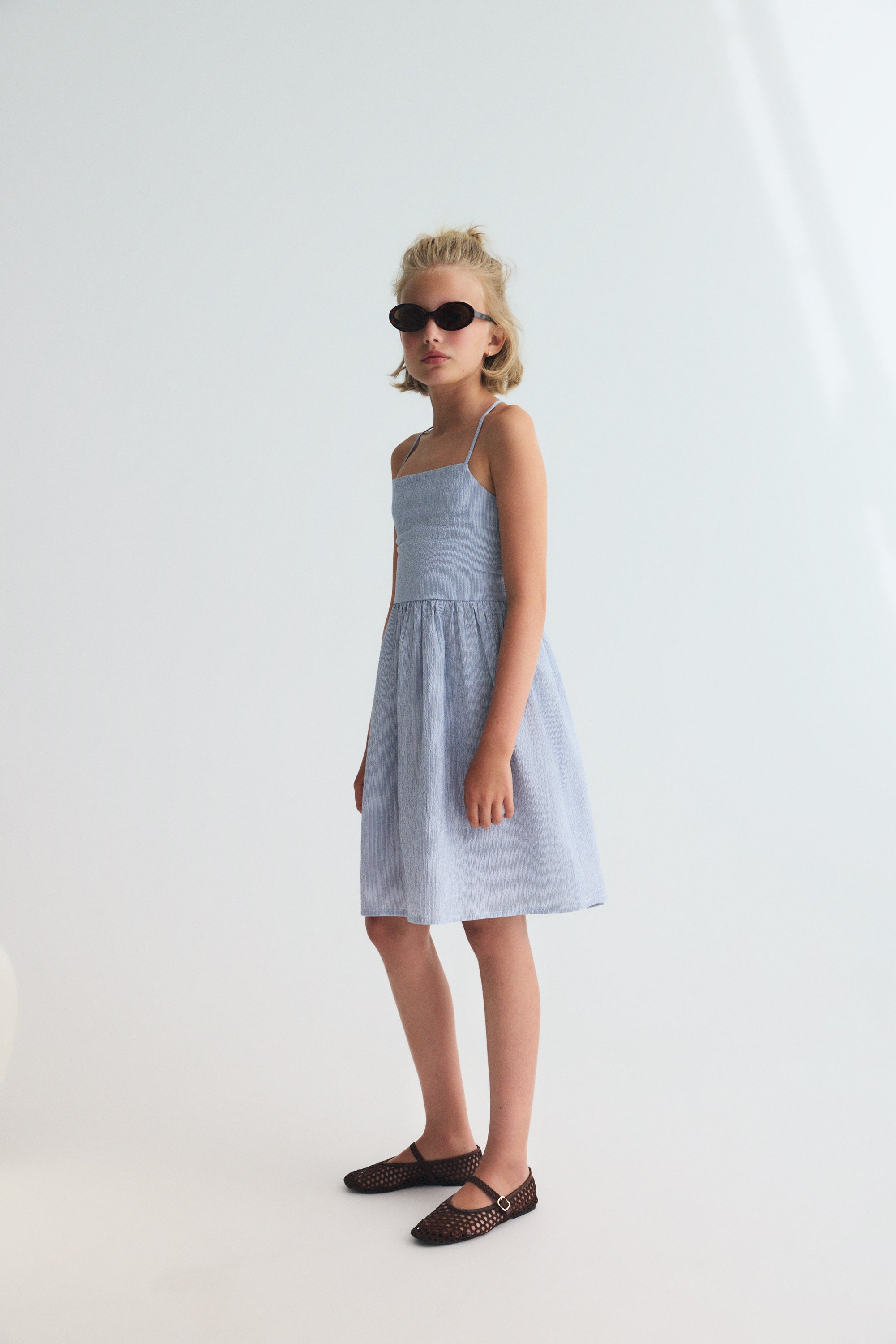 The New Society Cloe Teen Dress - Summer Midnight Pinstripes