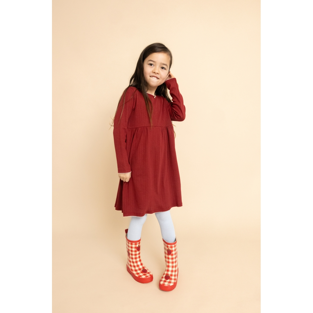 Flöss Liva Pointelle Long Sleeve Dress - Dark Cranberry
