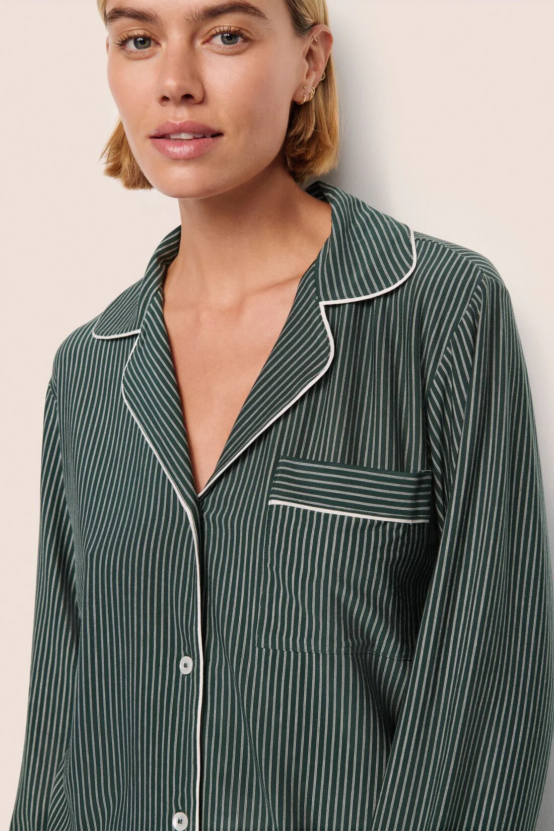 Eberjey Gisele Printed Long PJ Set - Duo Stripe Pine/Ivory