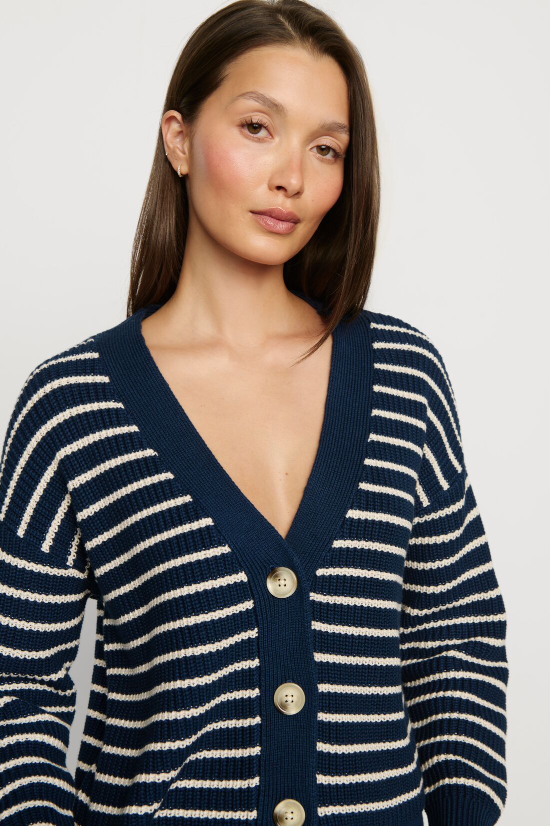 Eberjey Fine Gauze Coastal Cropped Cardigan - Stripe Navy / Ivory