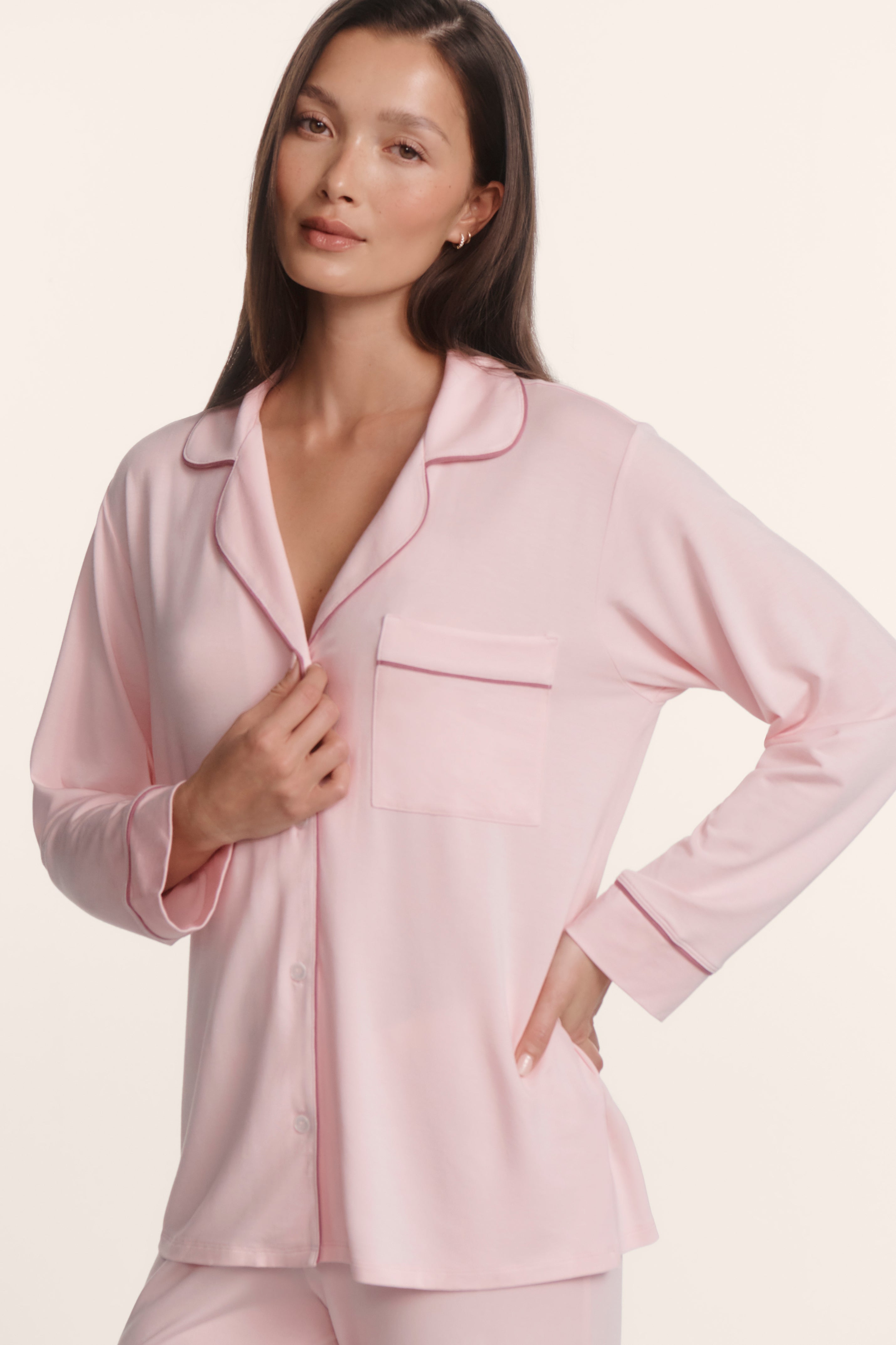 Eberjey Gisele Long PJ Set - Pale Pink / Fig