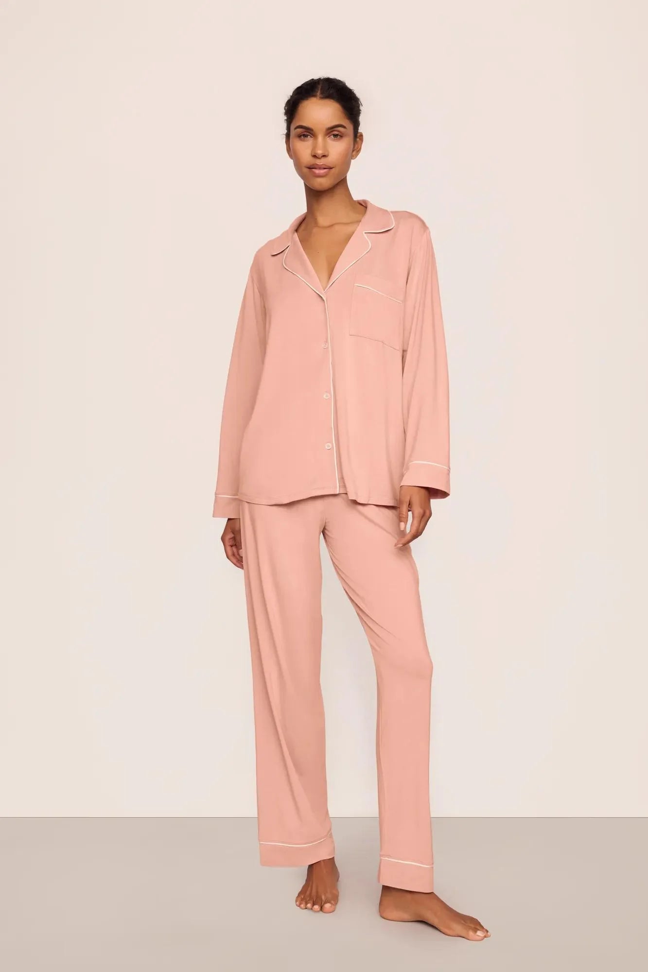 Eberjey Gisele Long PJ Set - Velvet Pink/Ivory