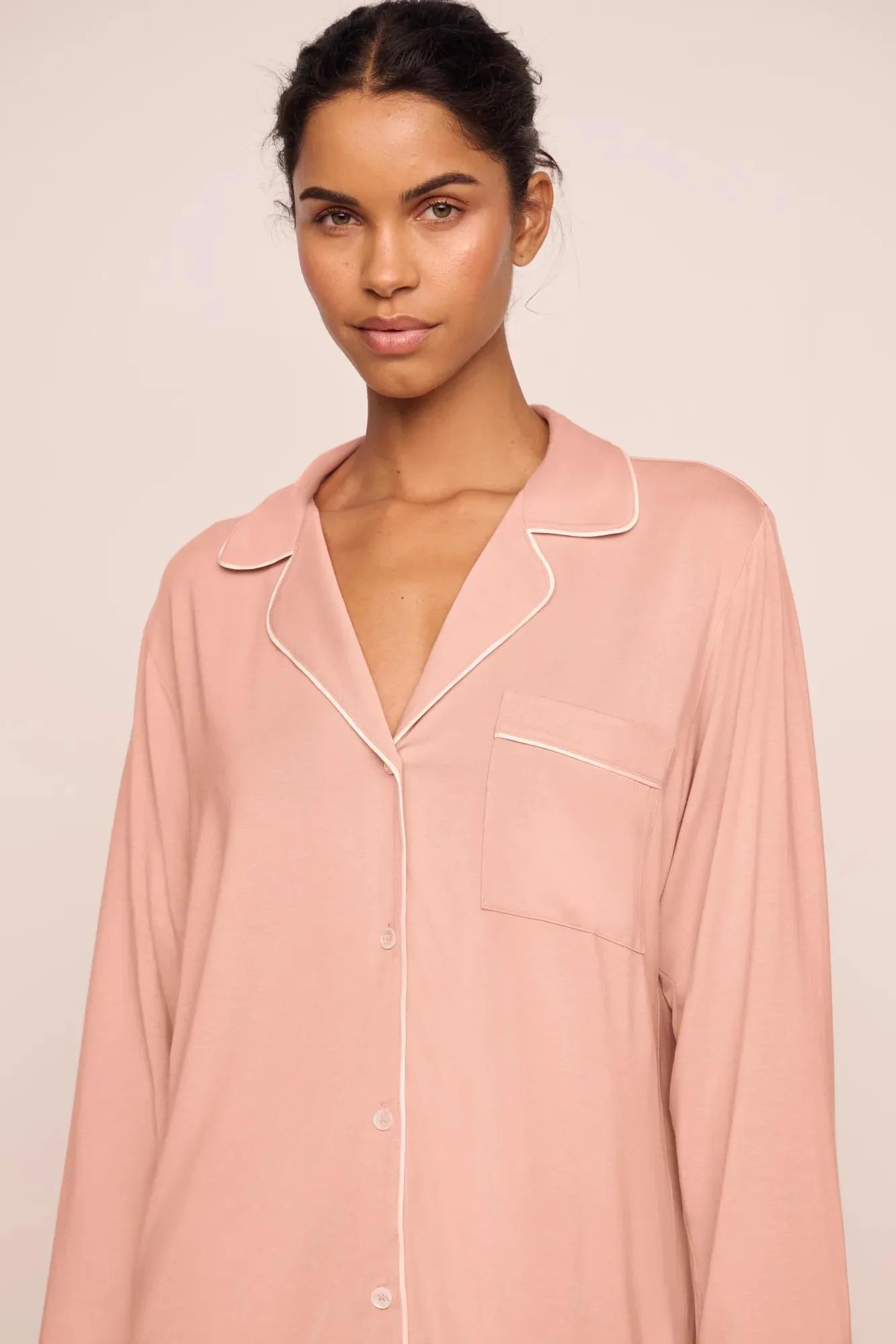 Eberjey Gisele Long PJ Set - Velvet Pink/Ivory