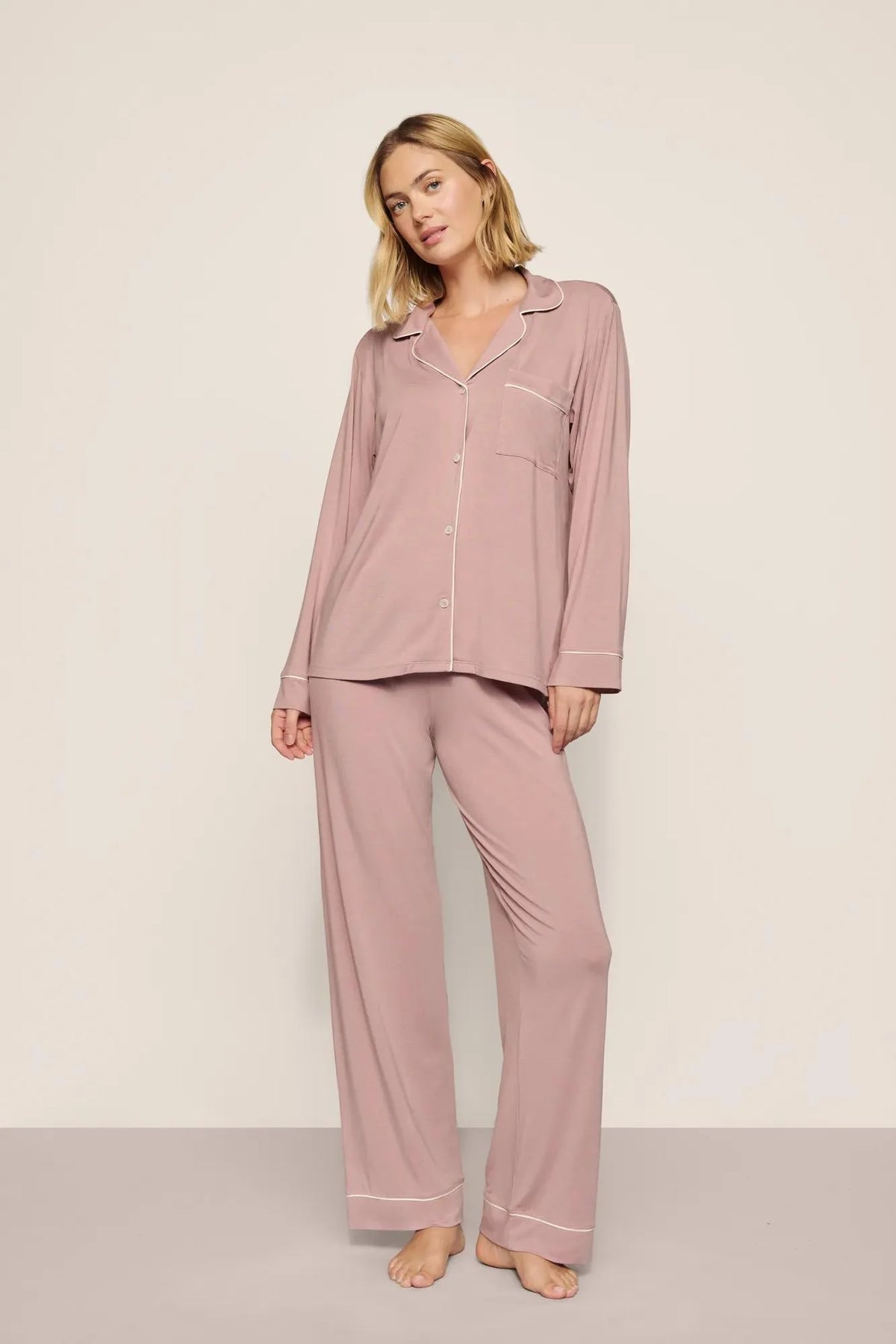 Eberjey Gisele Long PJ Set - Woodrose / Ivory