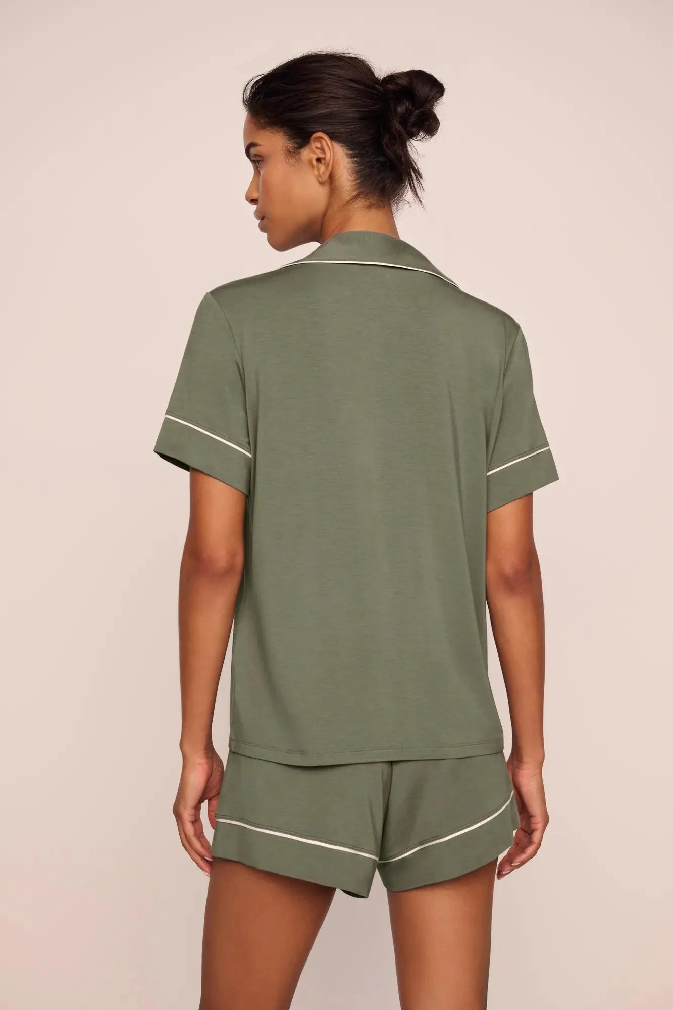 Eberjey Gisele Relaxed Short PJ Set - Smokey Olive/Ivory