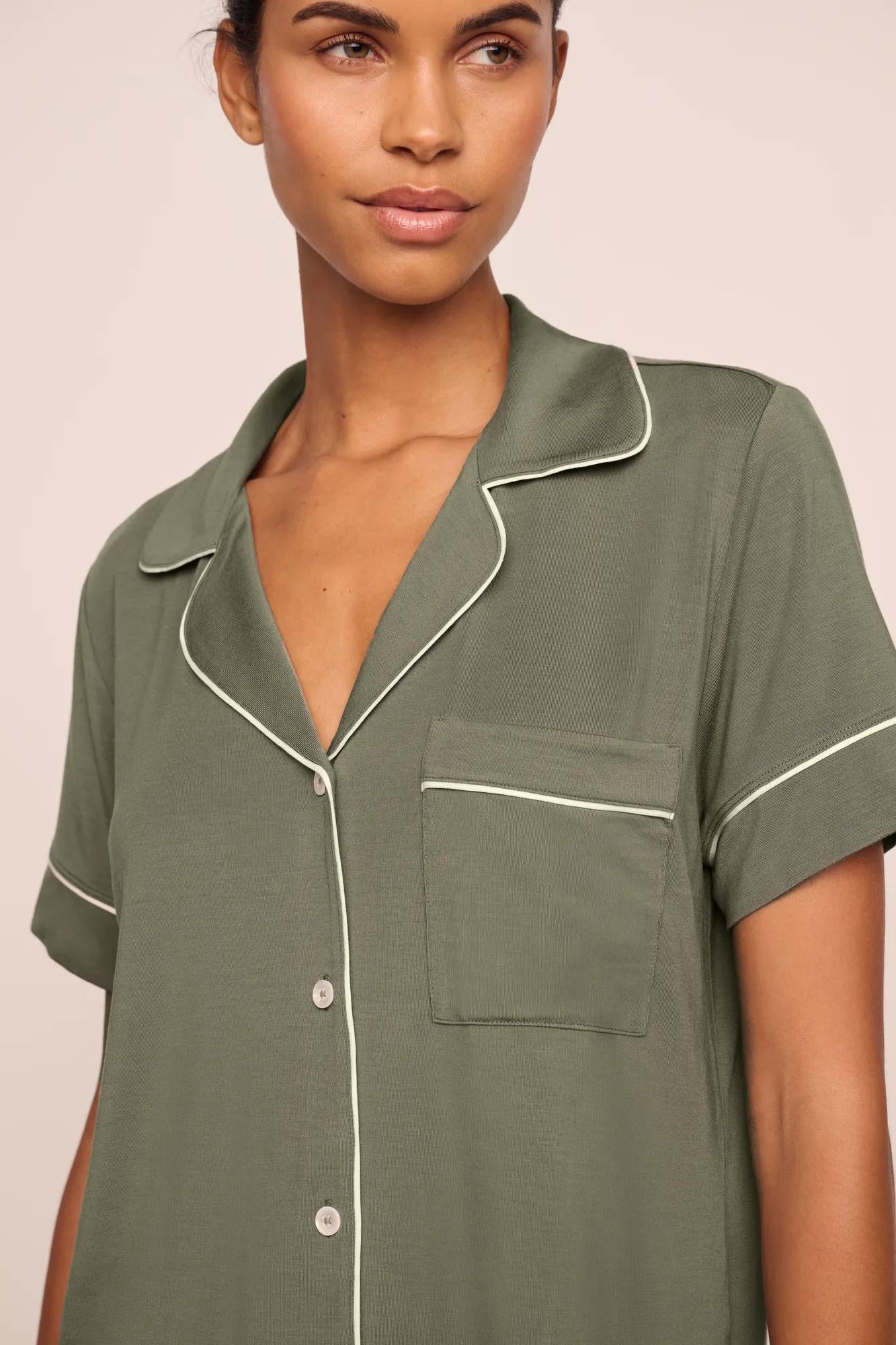 Eberjey Gisele Relaxed Short PJ Set - Smokey Olive/Ivory