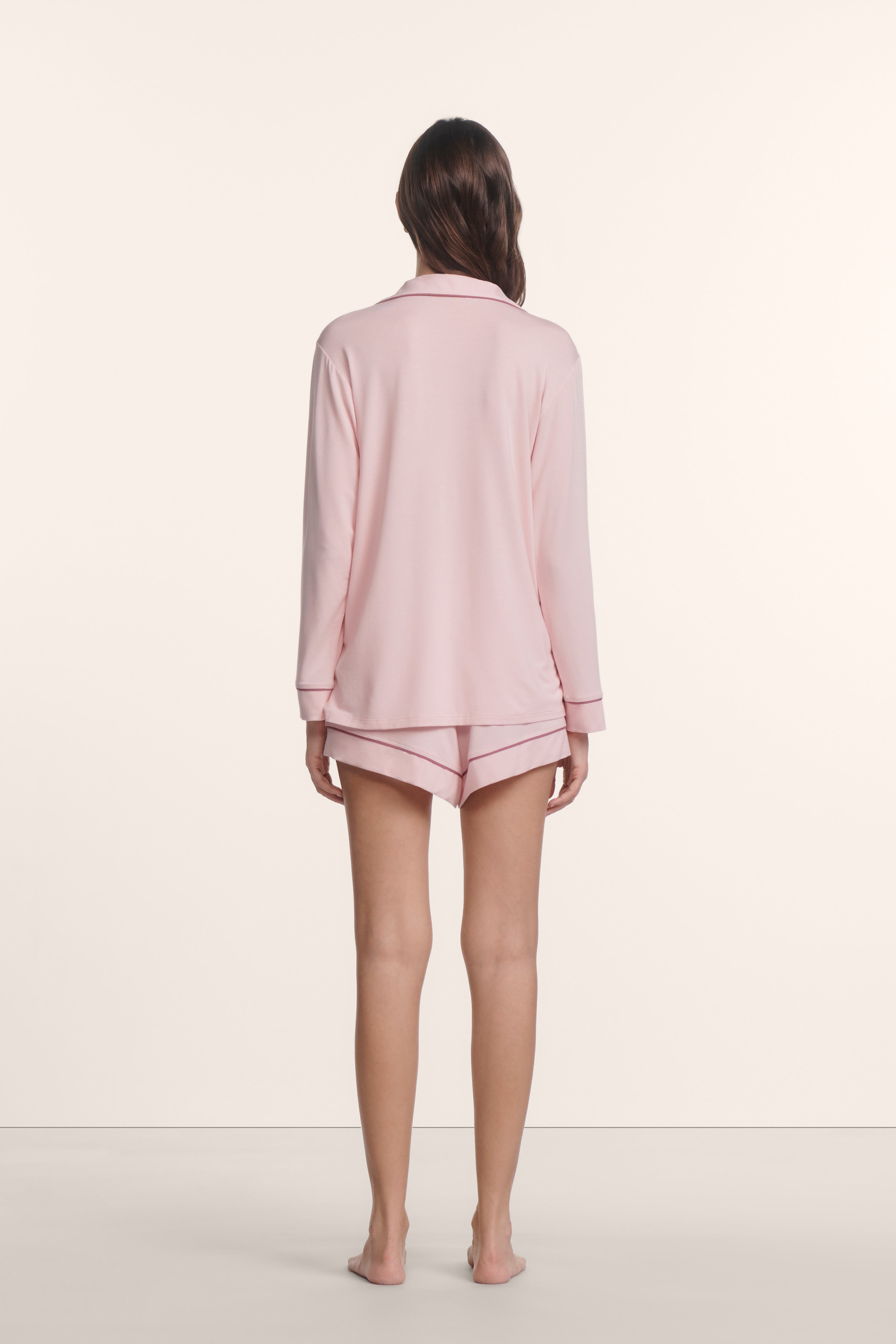 Eberjey Gisele Long Sleeve / Short PJ Set - Pale Pink / Fig