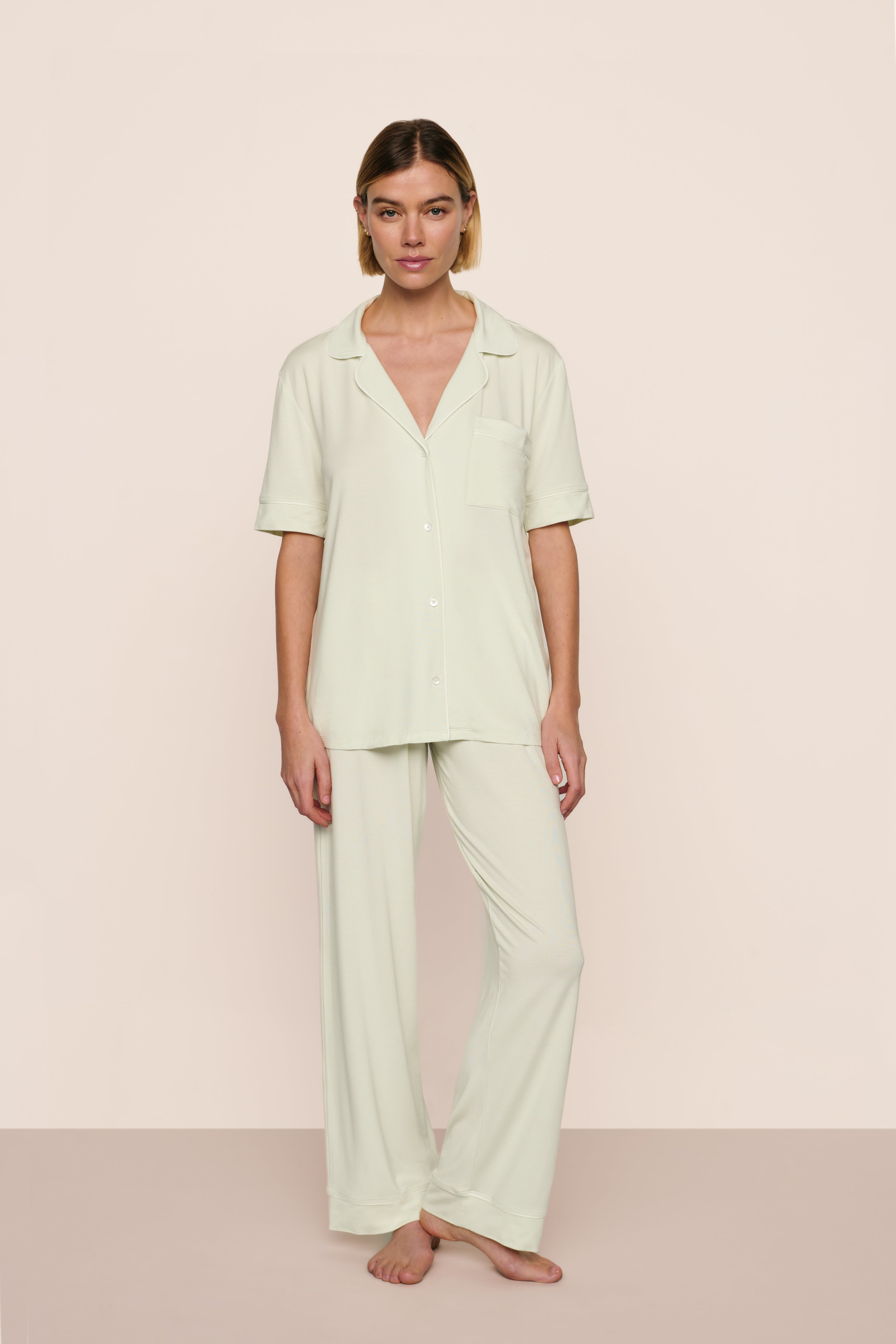 Eberjey Gisele Long PJ Set - Seafoam/Ivory