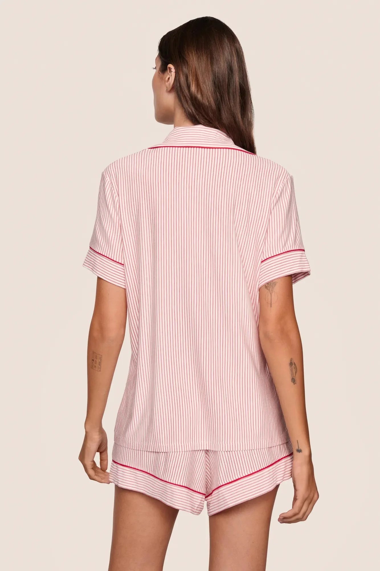 Eberjey Gisele Printed Relaxed Short Pj Set - Duo Stripe Holly red/Holly red