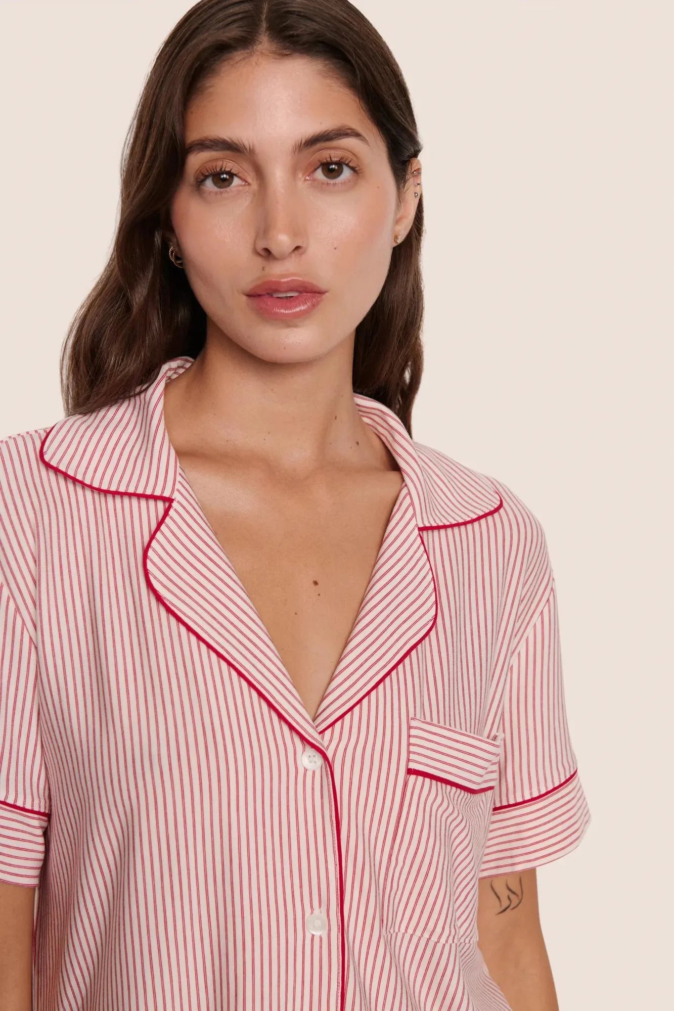 Eberjey Gisele Printed Relaxed Short Pj Set - Duo Stripe Holly red/Holly red