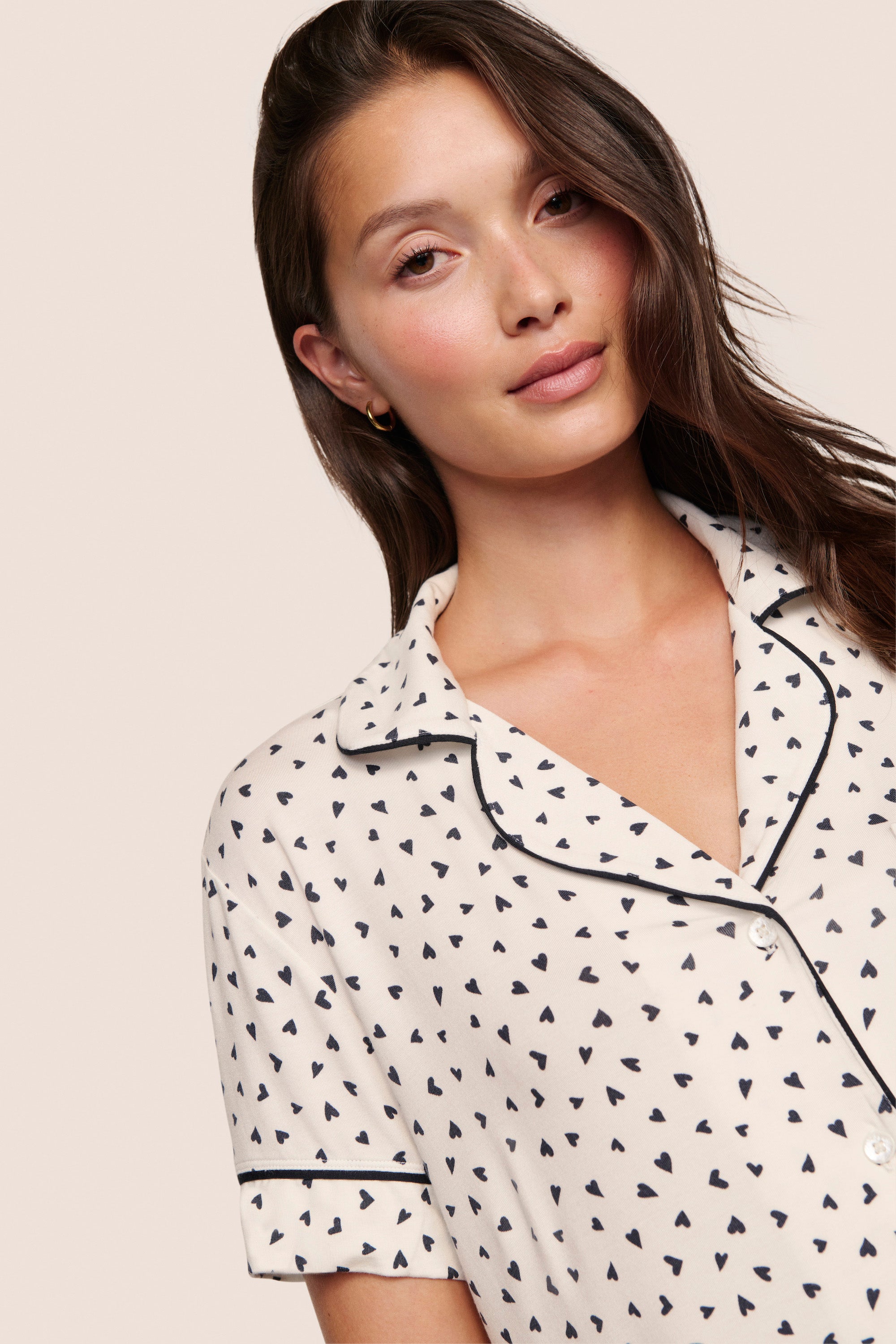 Eberjey Gisele Printed Relaxed Short Pj Set - Heart To Heart / Black