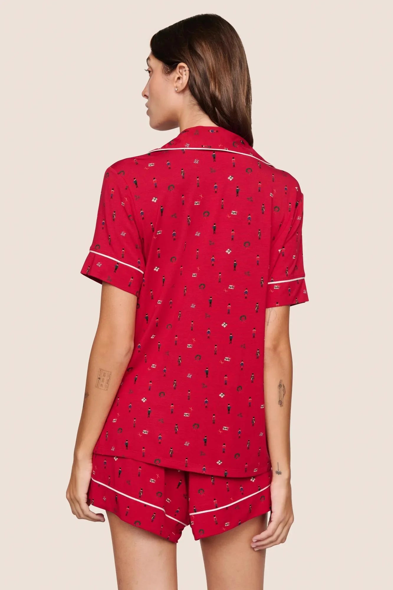 Eberjey Gisele Printed Relaxed Short Pj Set - Nutcracker Holly Red/Ivory