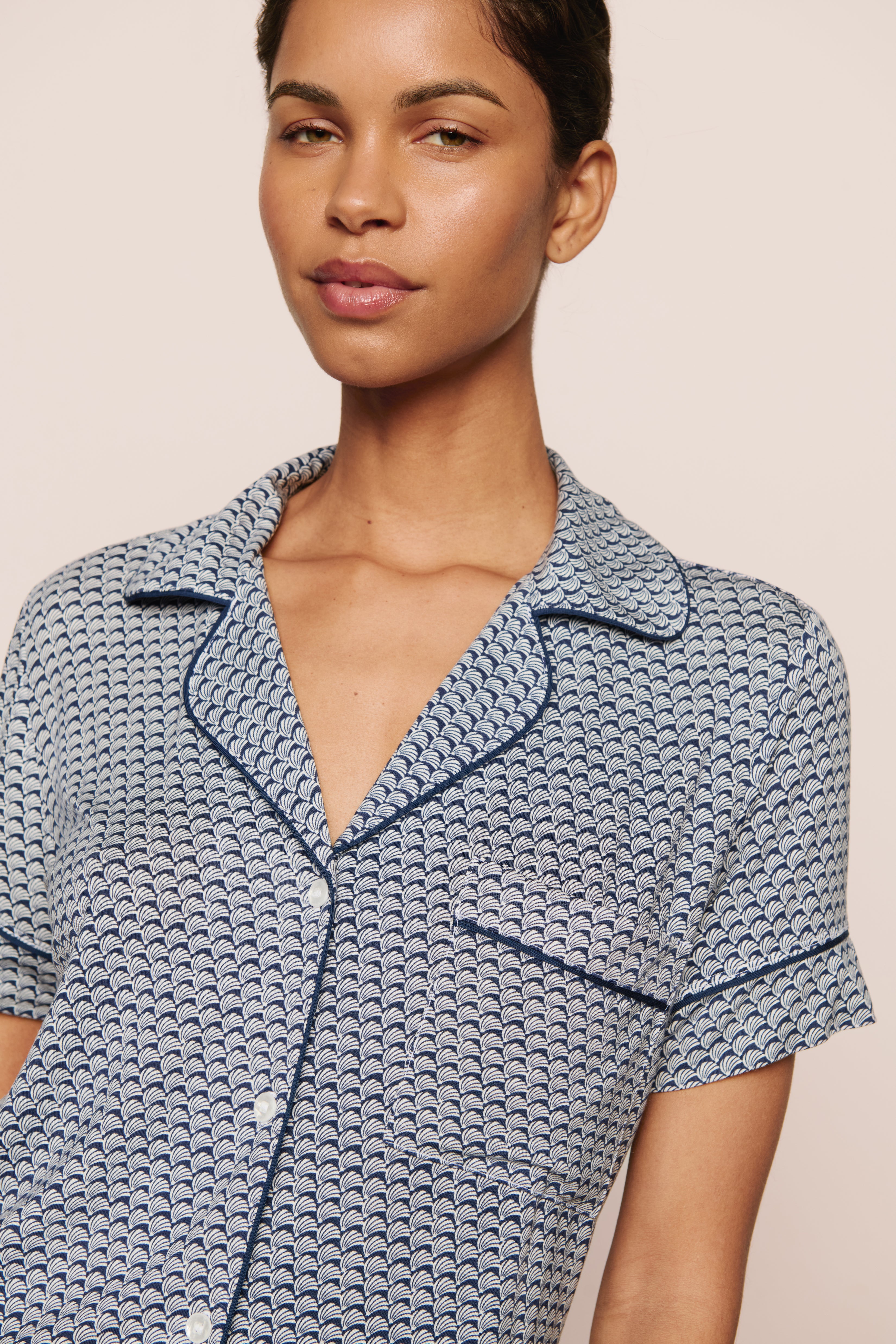 Eberjey Gisele Printed Relaxed Short PJ Set - Seashell Navy