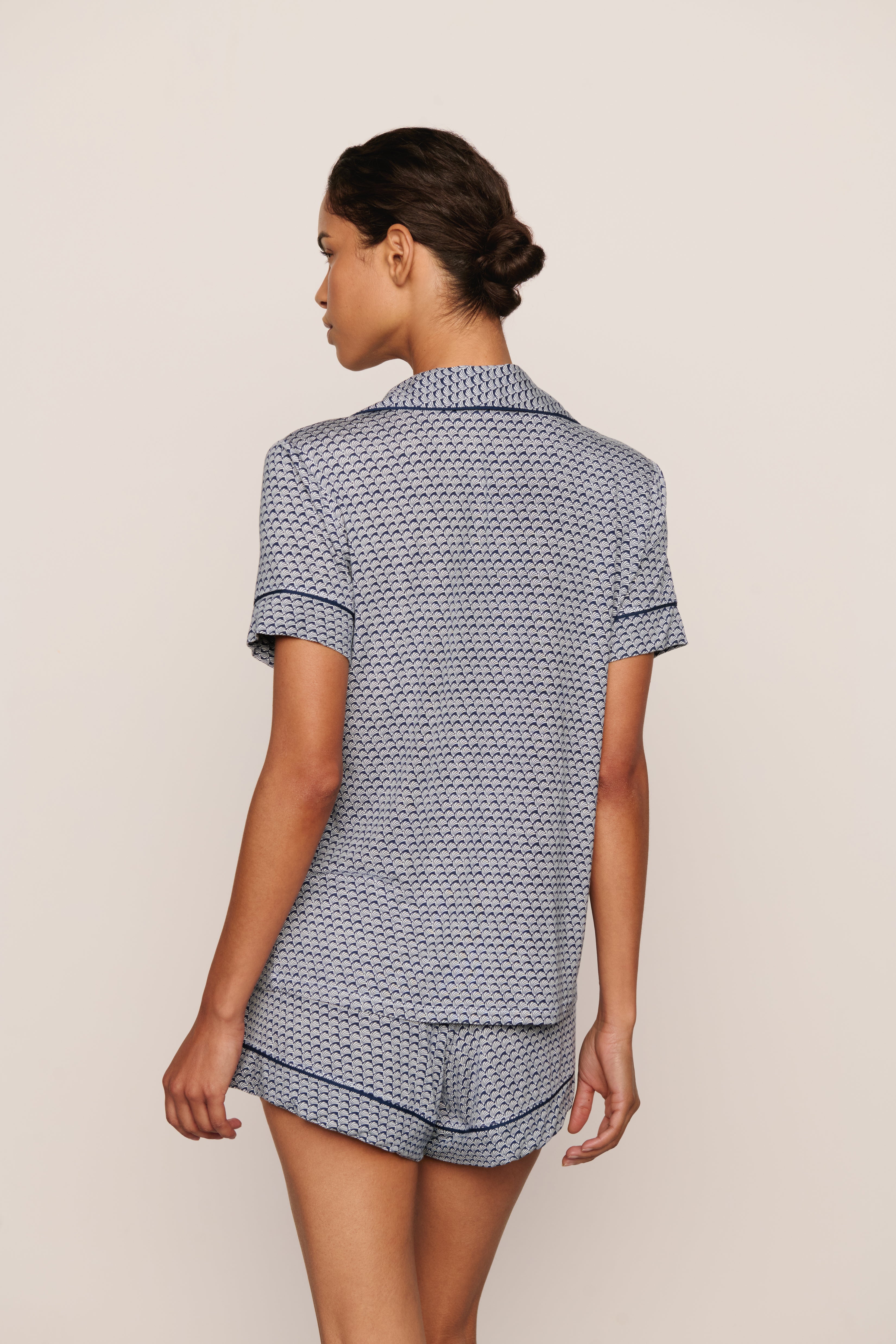 Eberjey Gisele Printed Relaxed Short PJ Set - Seashell Navy