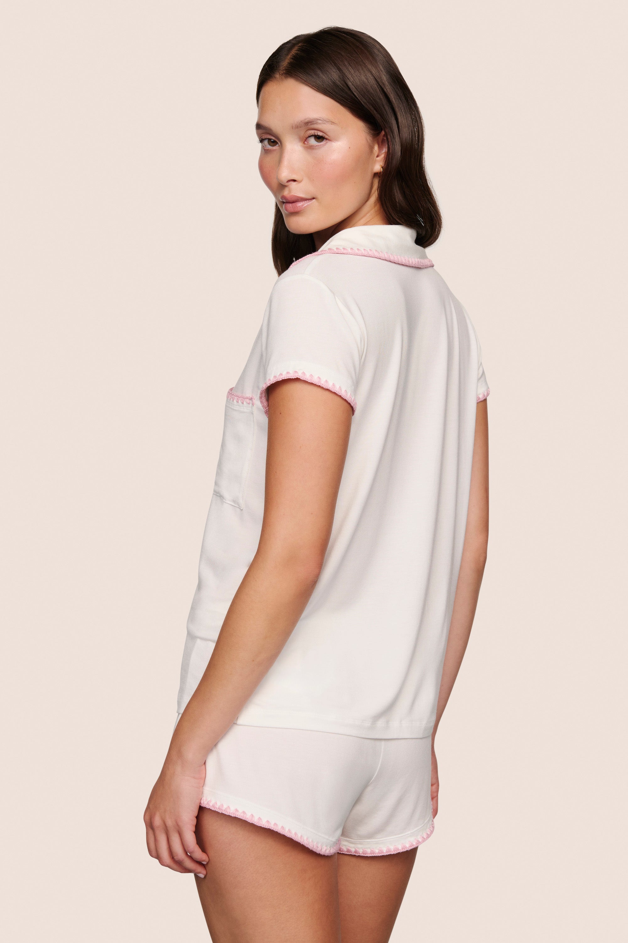 Eberjey Frida Shortie PJ Set - Ivory / Pink Nectar