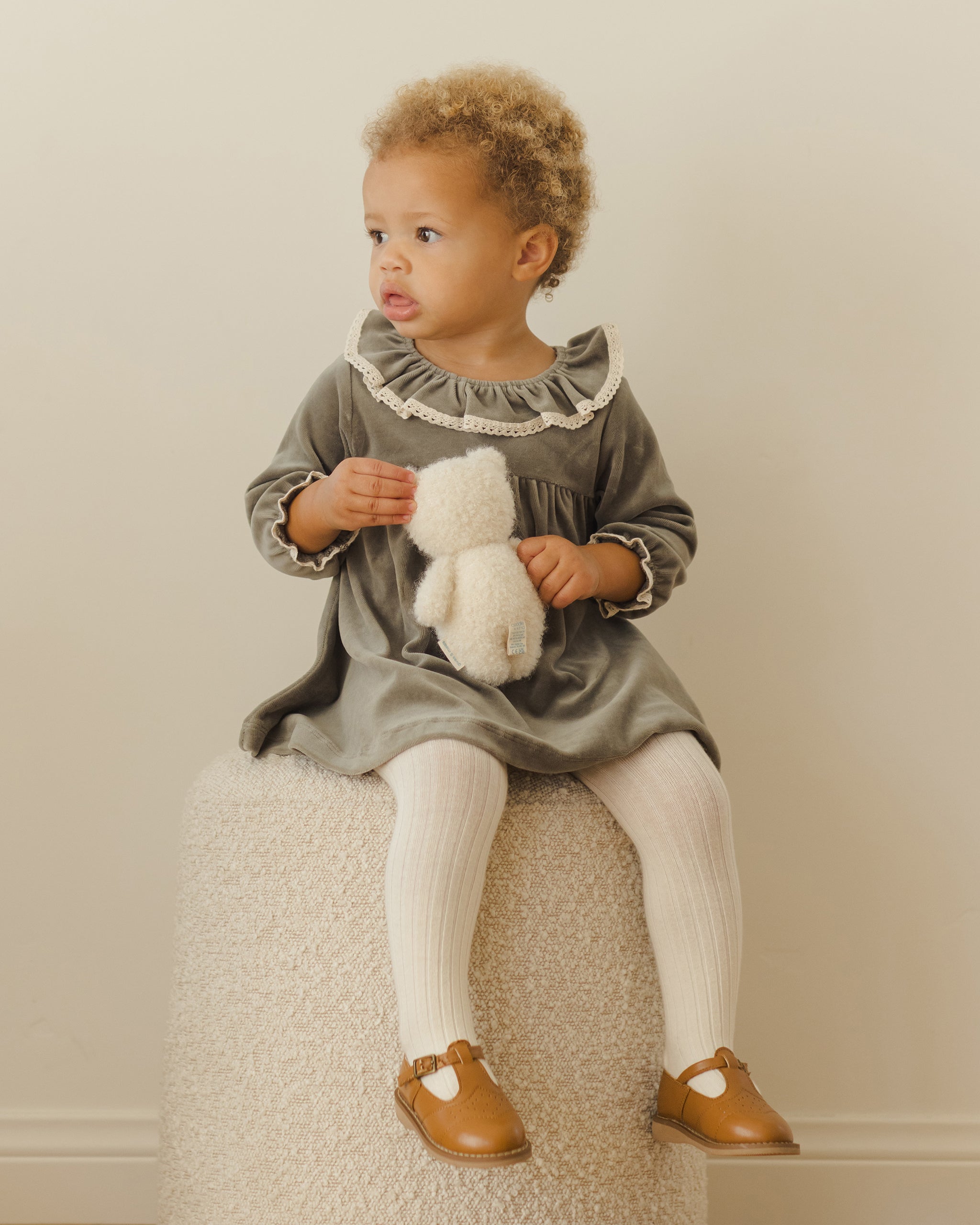Quincy Mae Velour Baby Dress - Forest
