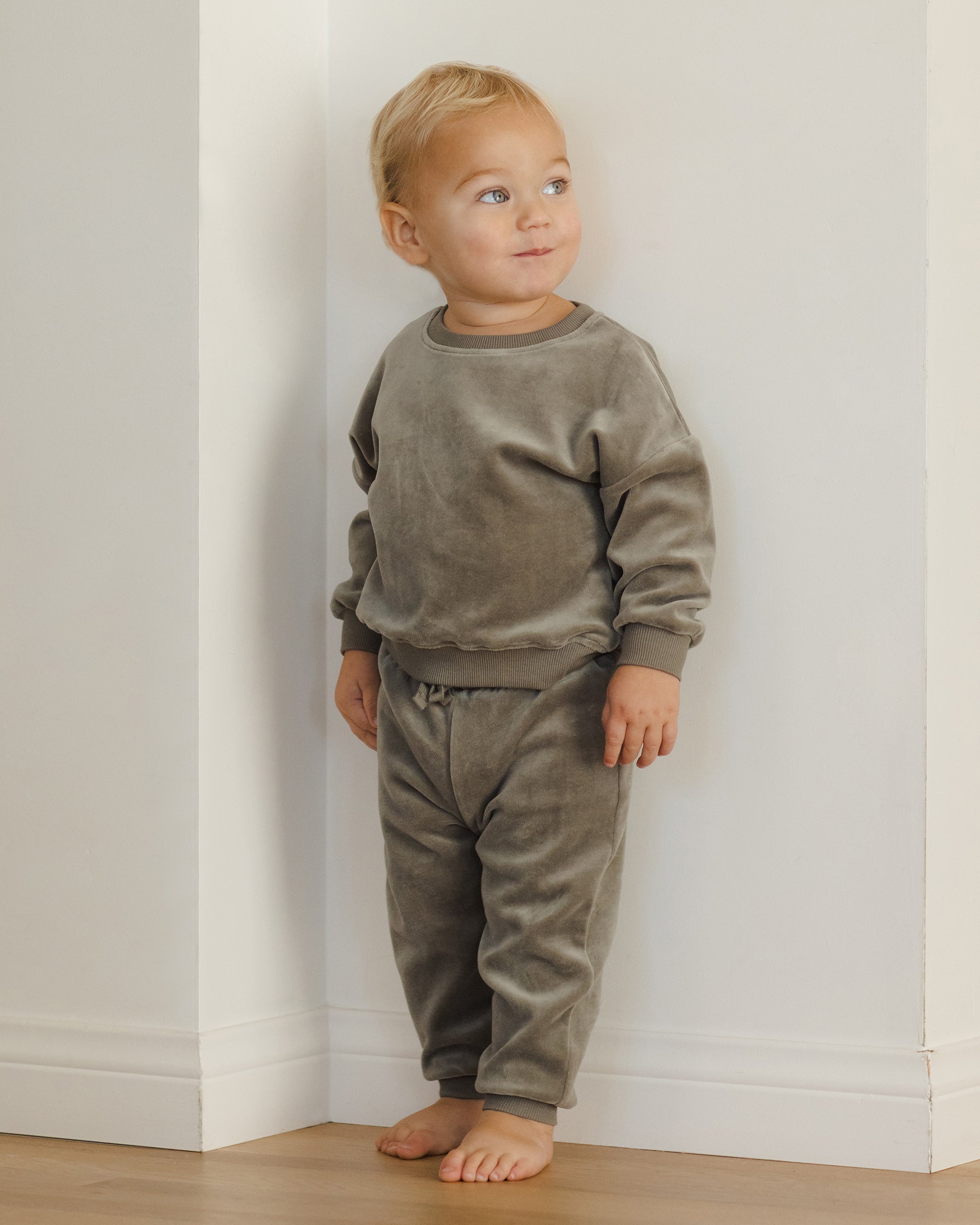 Quincy Mae Velour Relaxed Sweatpant - Forest