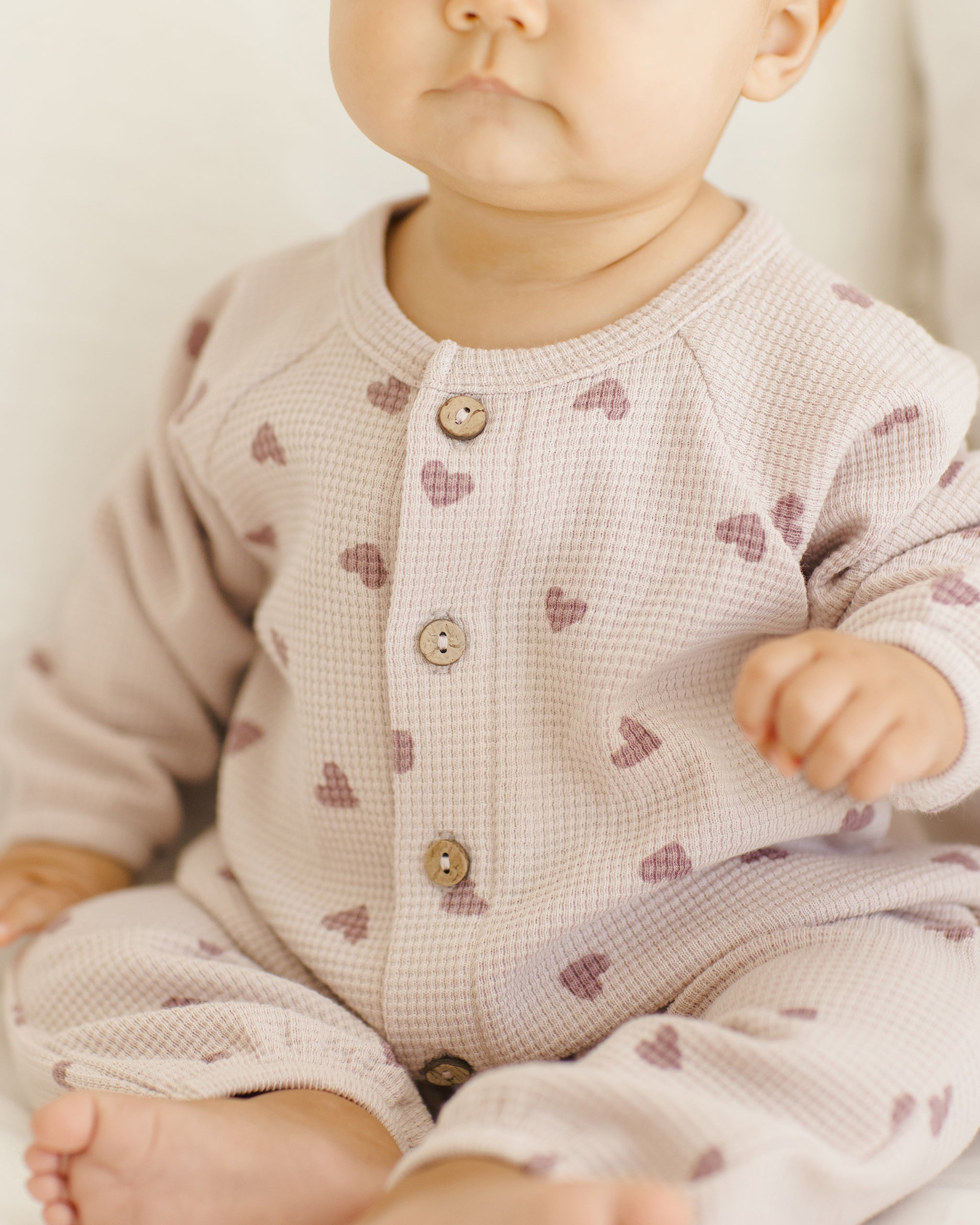 Quincy Mae Waffle Long Sleeve Jumpsuit - Hearts