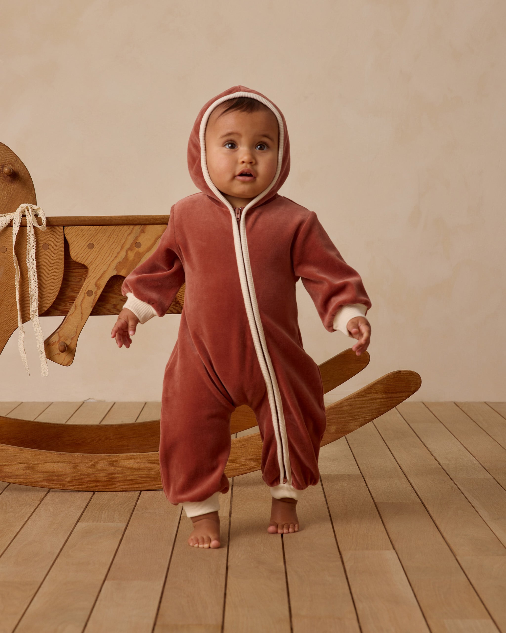 Quincy Mae Velour Zip Jumpsuit - Cranberry