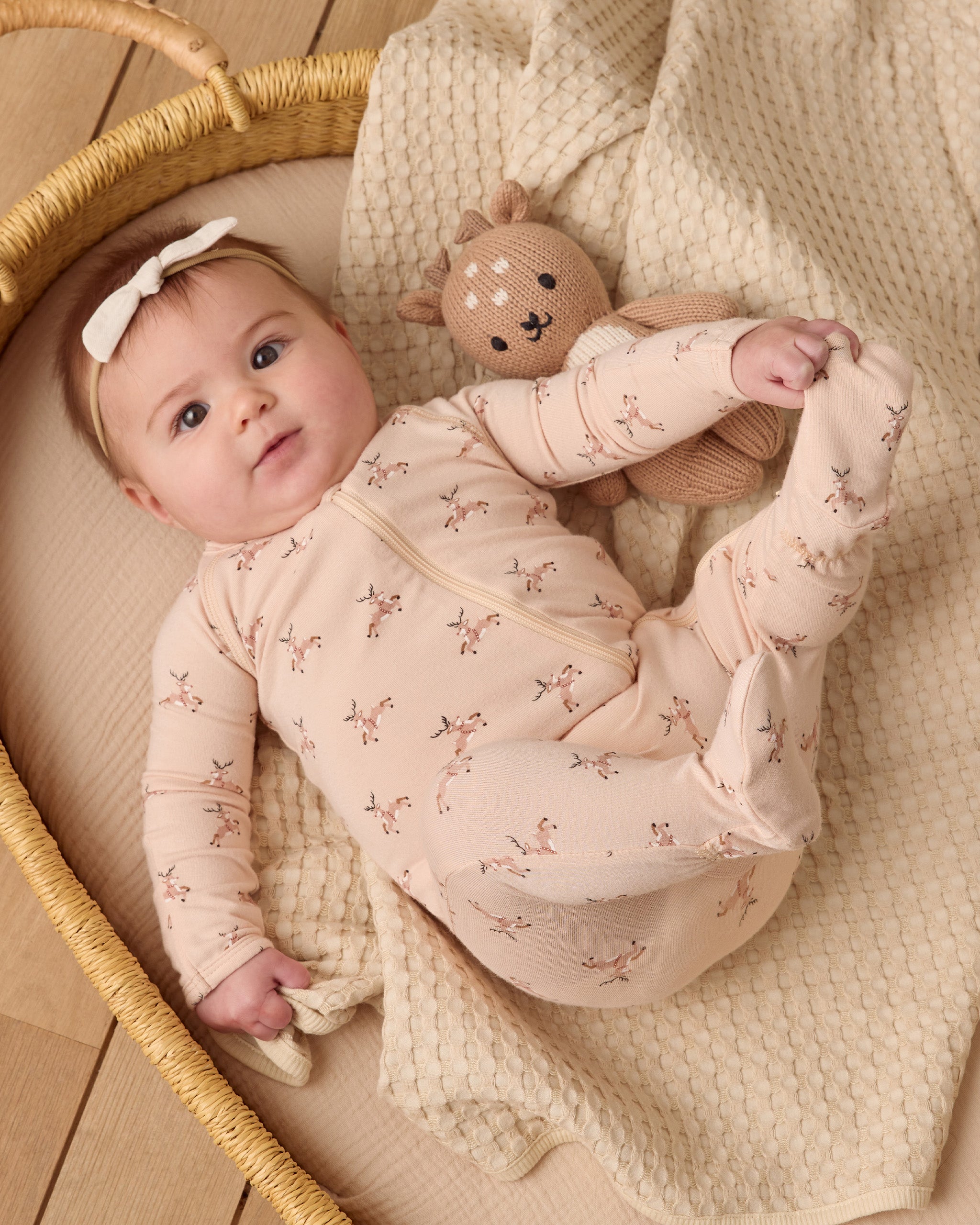 Quincy Mae Bamboo Zip Footie - Reindeer