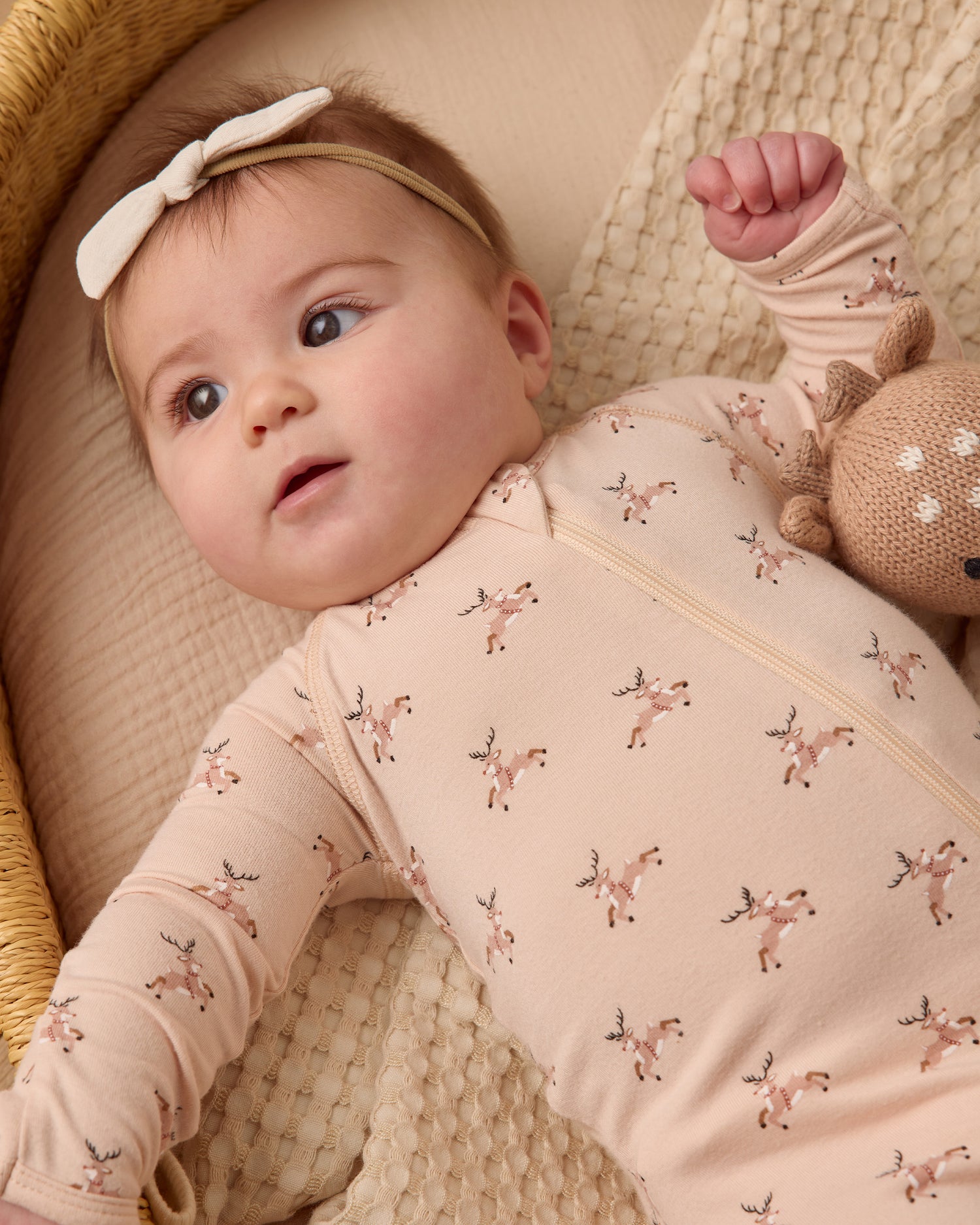 Quincy Mae Bamboo Zip Footie - Reindeer
