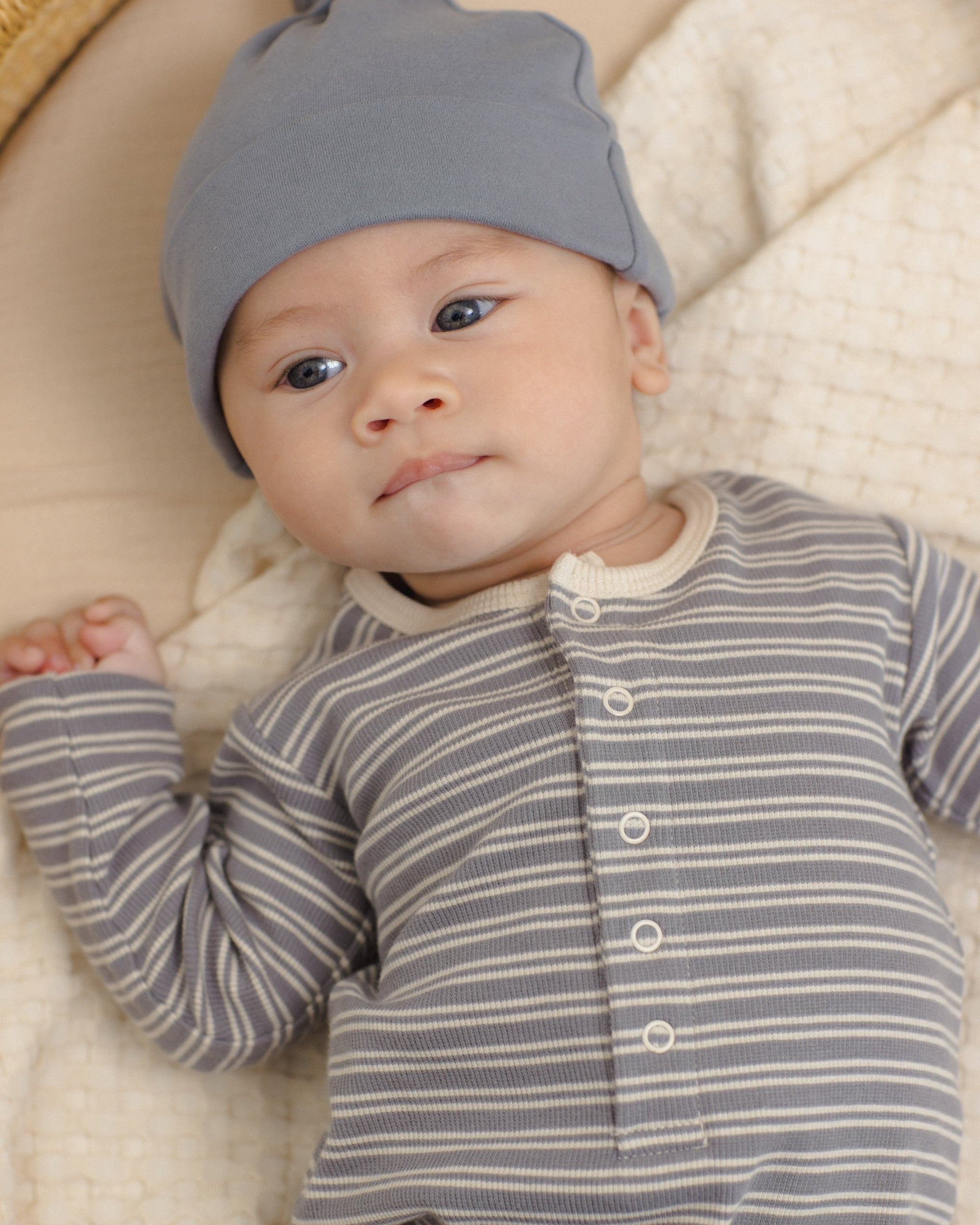 Quincy Mae Ribbed Baby Jumpsuit - Slate Microstripe