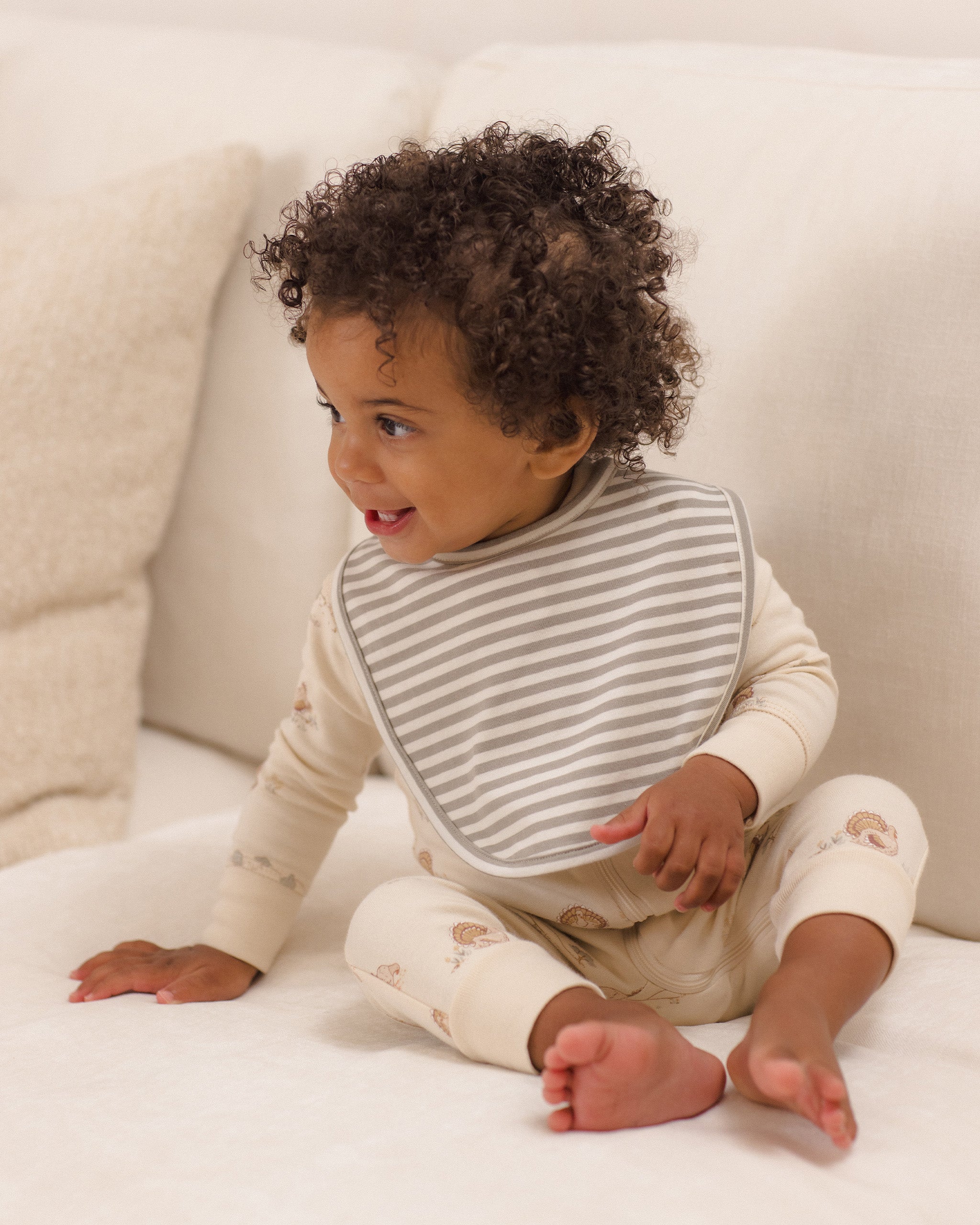 Quincy Mae Jersey Snap Bib, 2 Pack - Laurel Stripe, Turkey