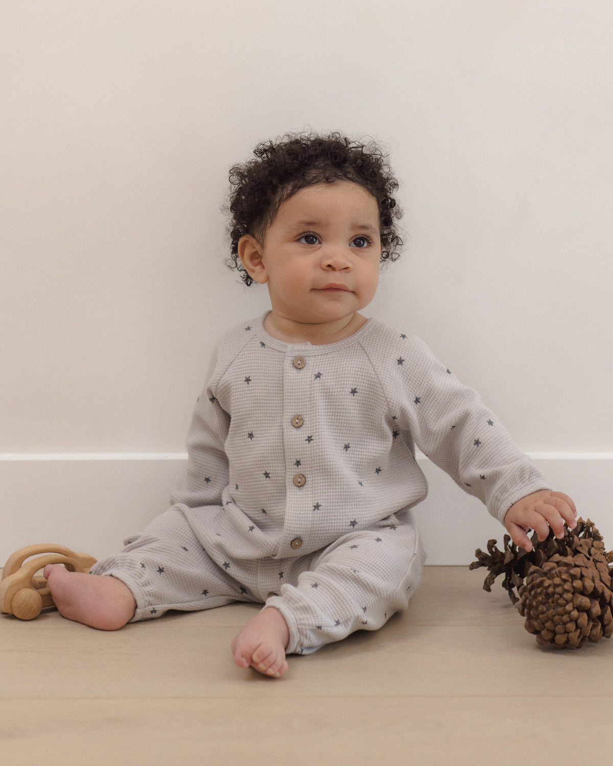 Quincy Mae Waffle Long Sleeve Jumpsuit - Stars