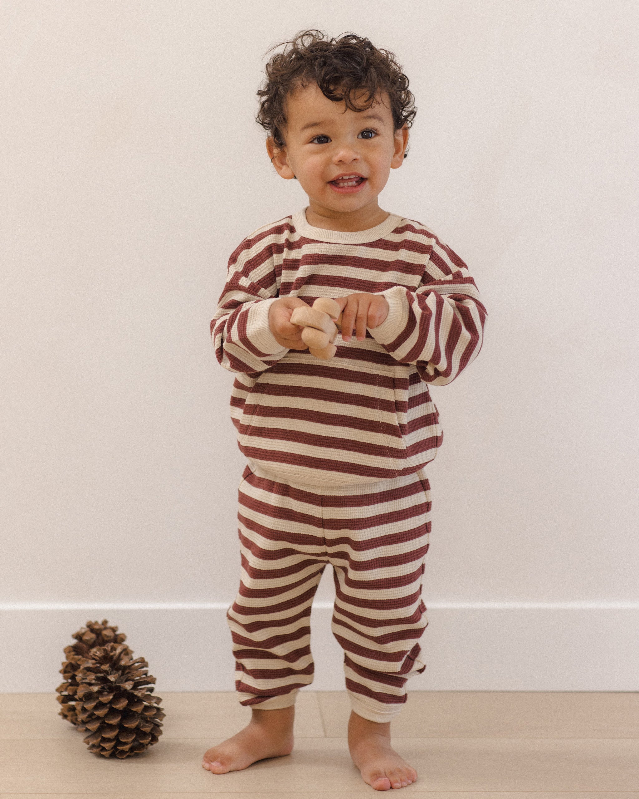 Quincy Mae Waffle Slouch Set - Black Cherry Stripe
