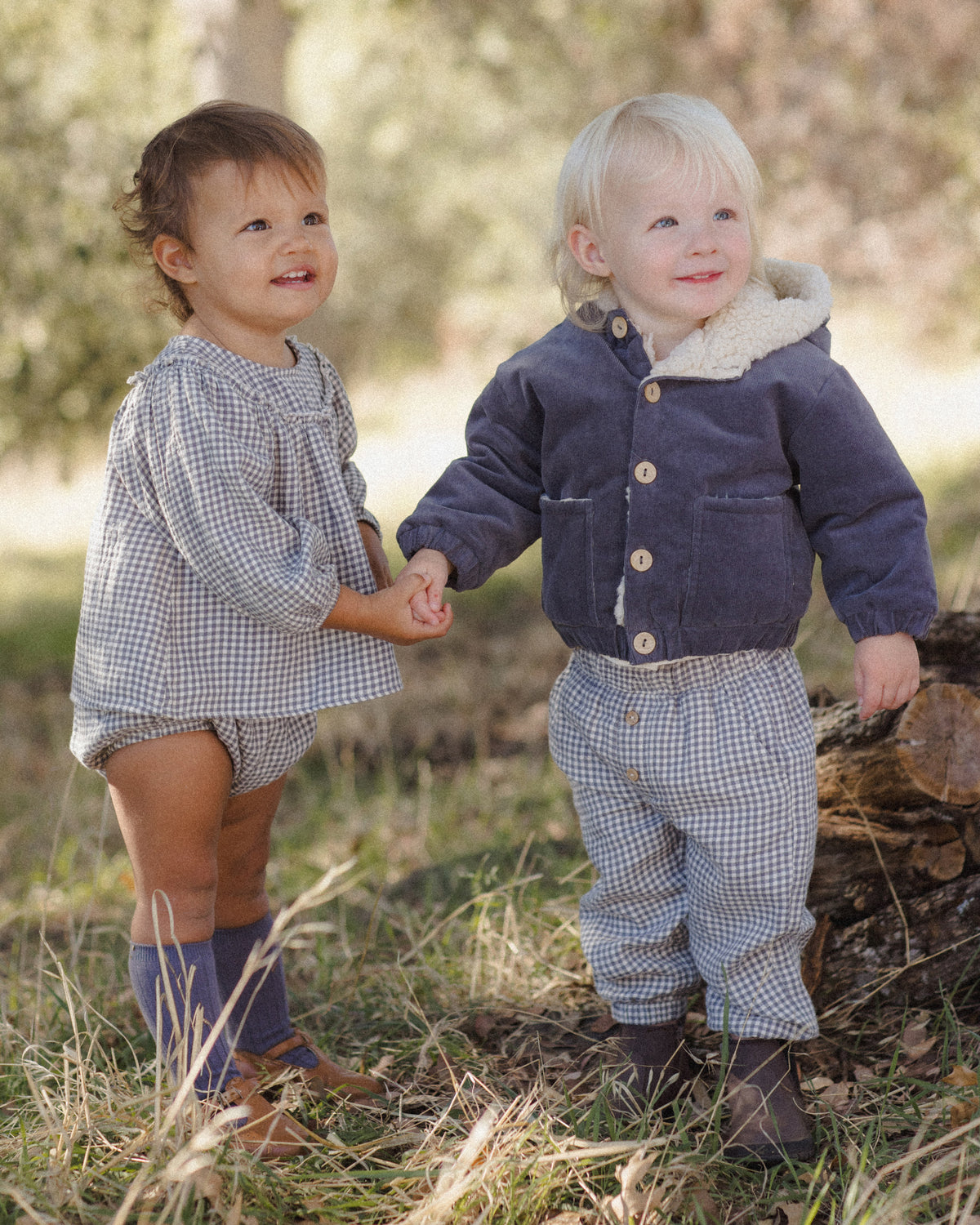 Quincy Mae Mia Top + Bloomer Set - Midnight Gingham