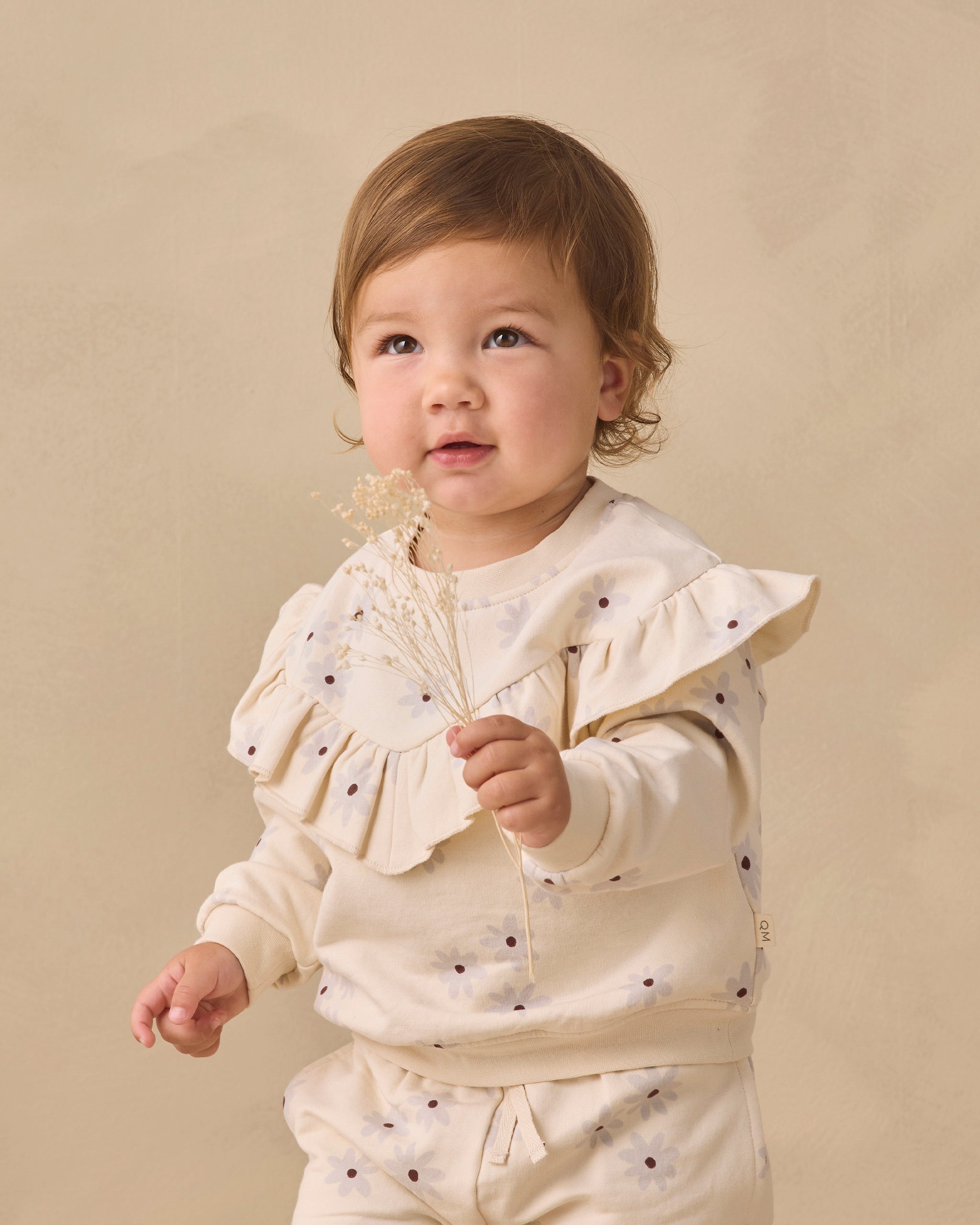 Quincy Mae Ruffle Fleece Sweatshirt - Blue Daisy