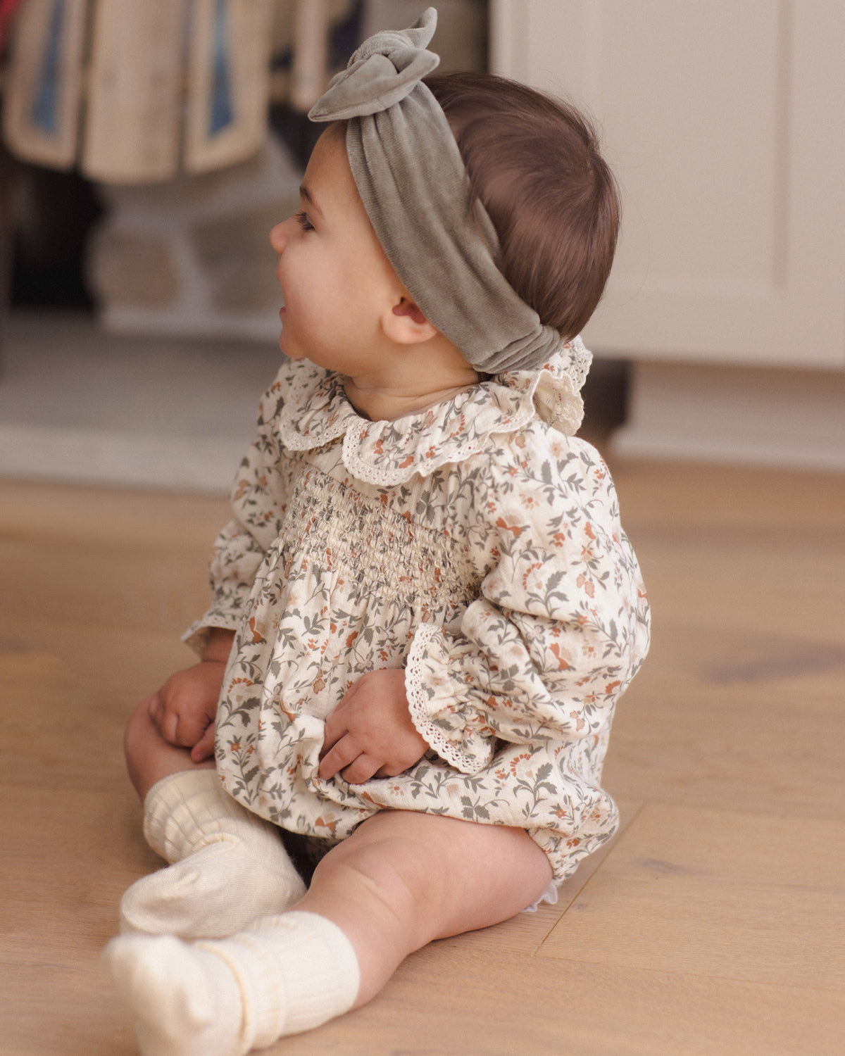 Quincy Mae Velour Bow Headband - Spruce