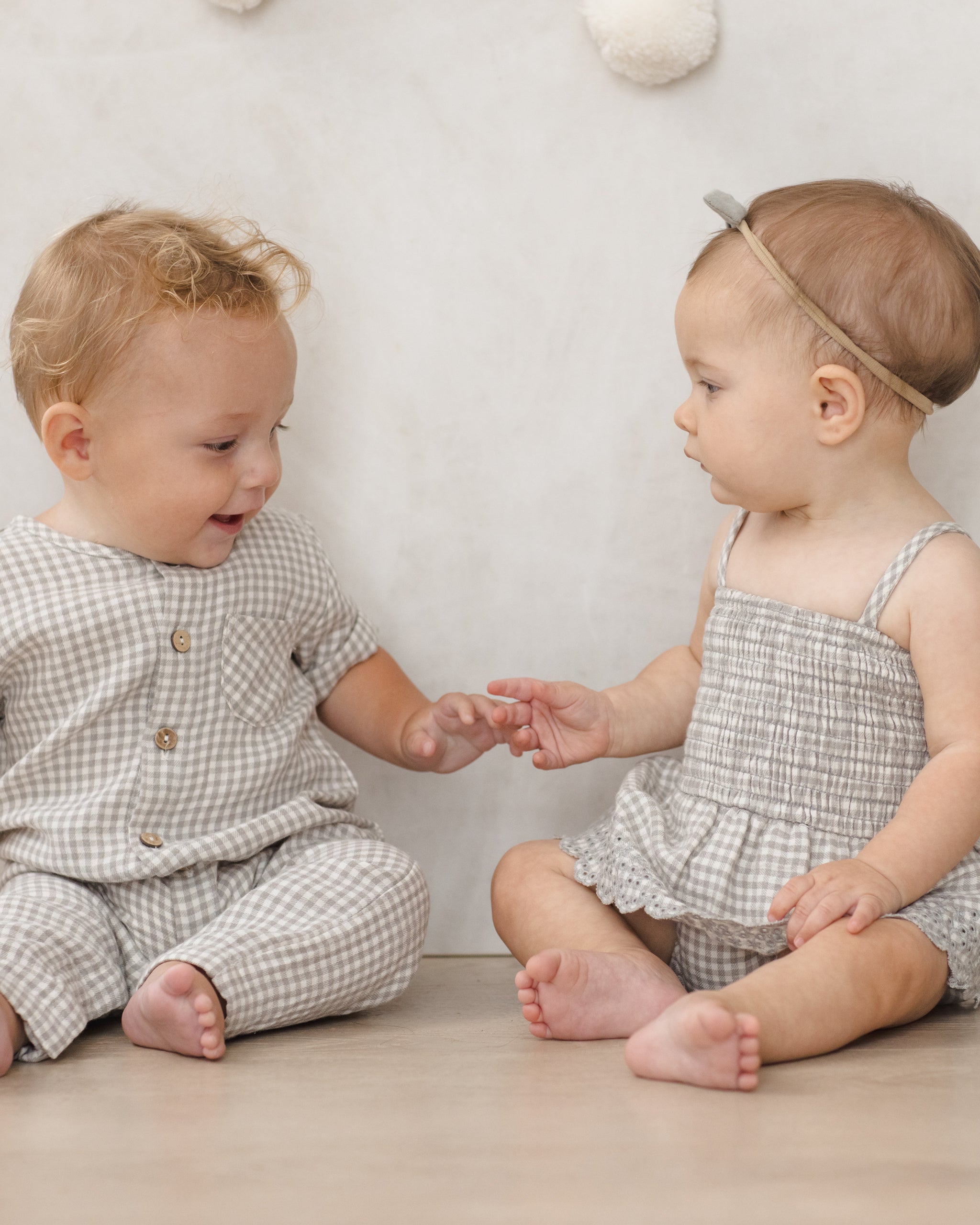 Quincy Mae Smocked Skirted Romper - Sage Gingham