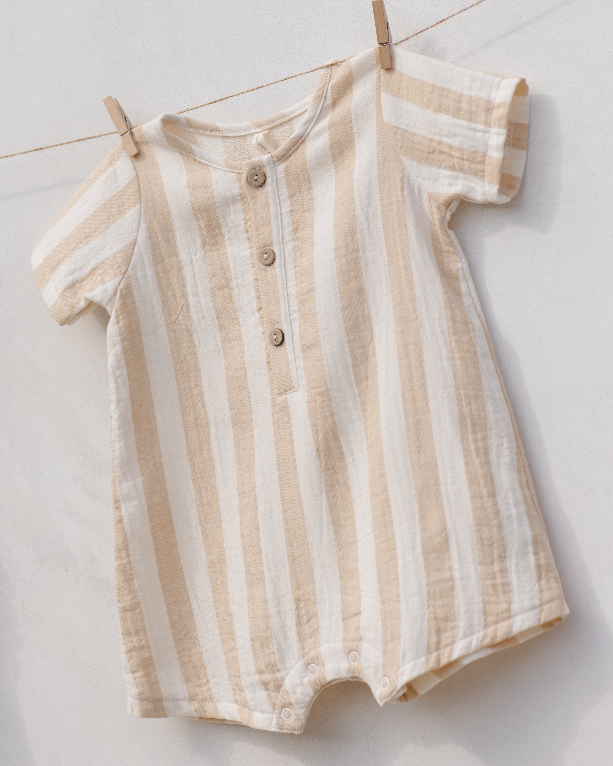 Quincy Mae Short Sleeve Woven Romper - Summer Stripe