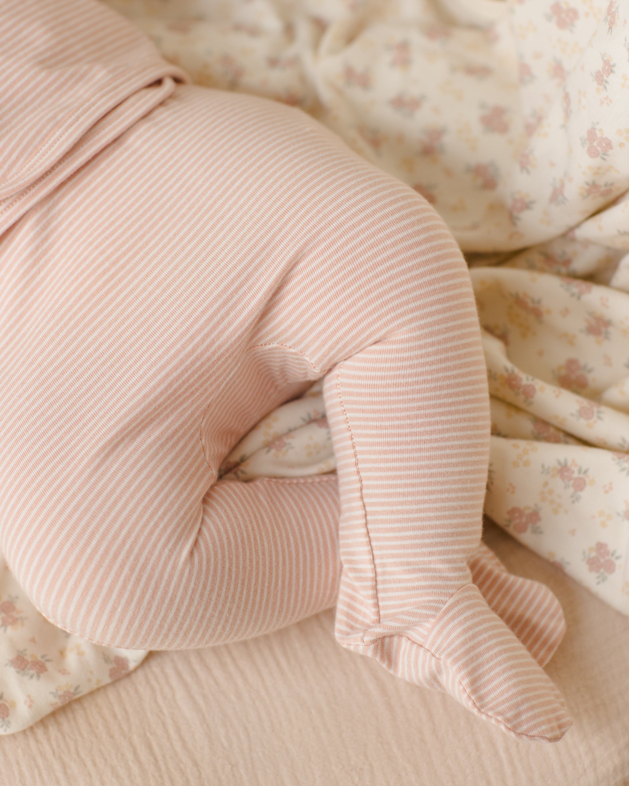 Quincy Mae Wrap Top + Footed Pant Set - Melon Micro Stripe