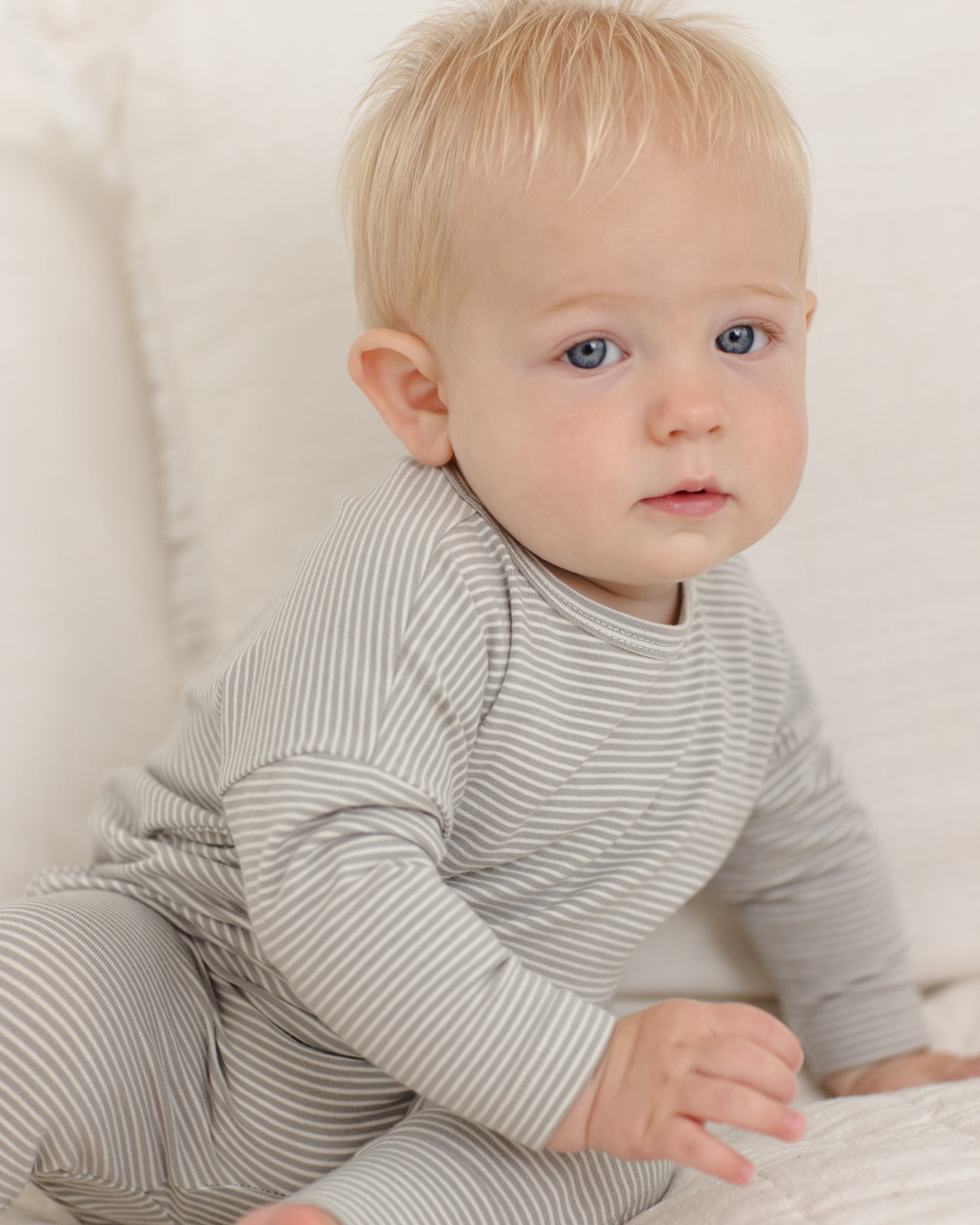 Quincy Mae Long Sleeve Tee - Sage Micro Stripe