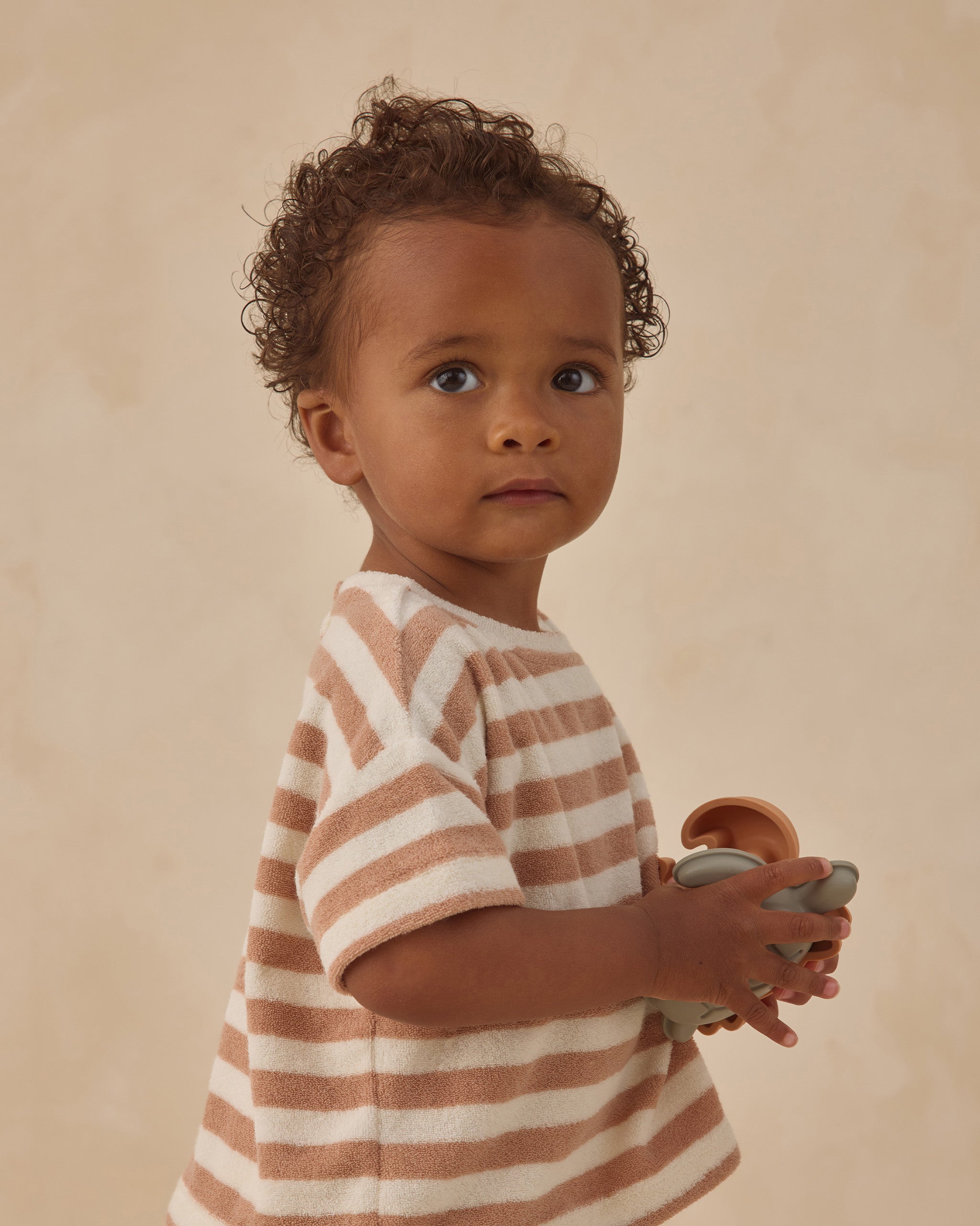 Quincy Mae Terry Tee + Short Set - Latte Stripe