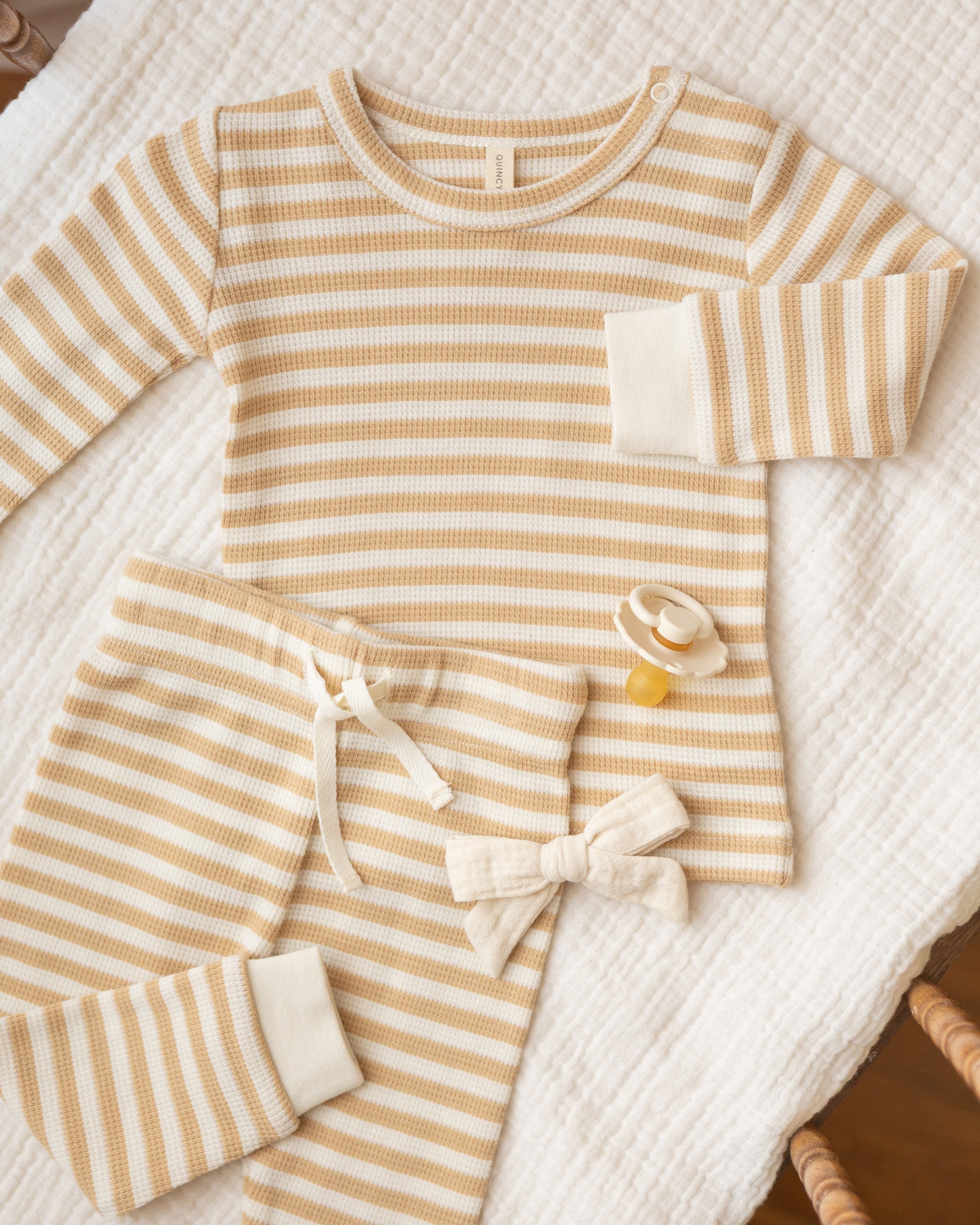 Quincy Mae Waffle Top Pant Set - Butterscotch Stripe