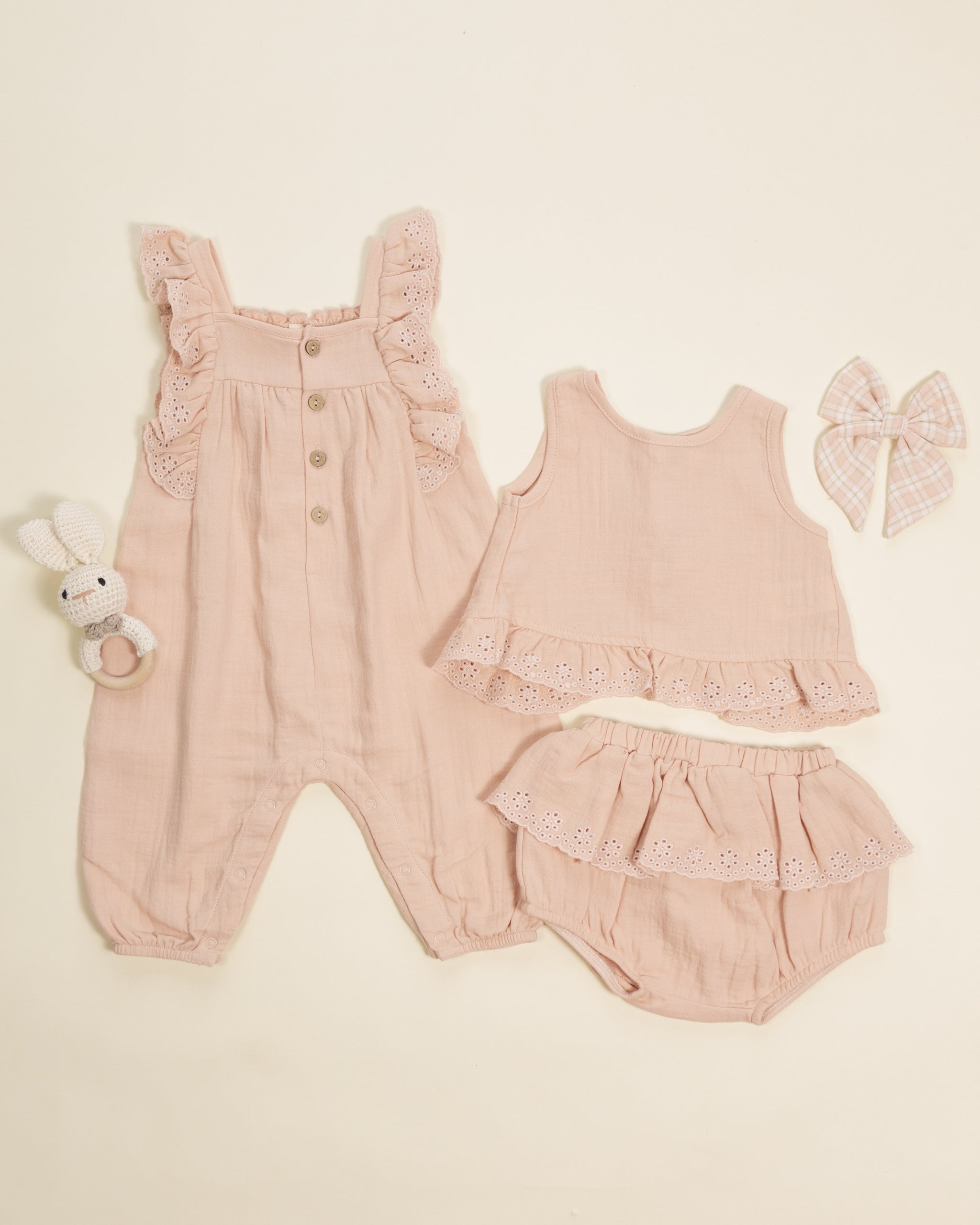 Quincy Mae Ruffled Tulip Top + Bloomer Set - Melon