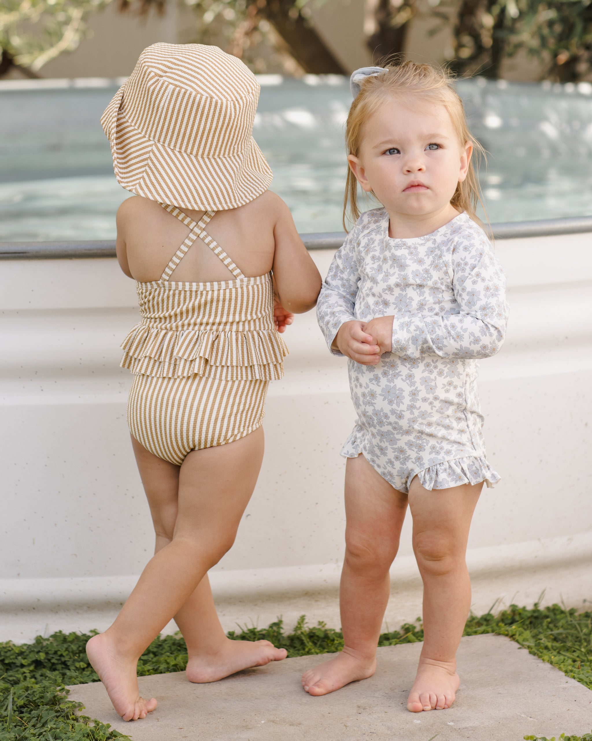 Quincy Mae Ruffled One Piece Swimsuit - Honey Stripe Small