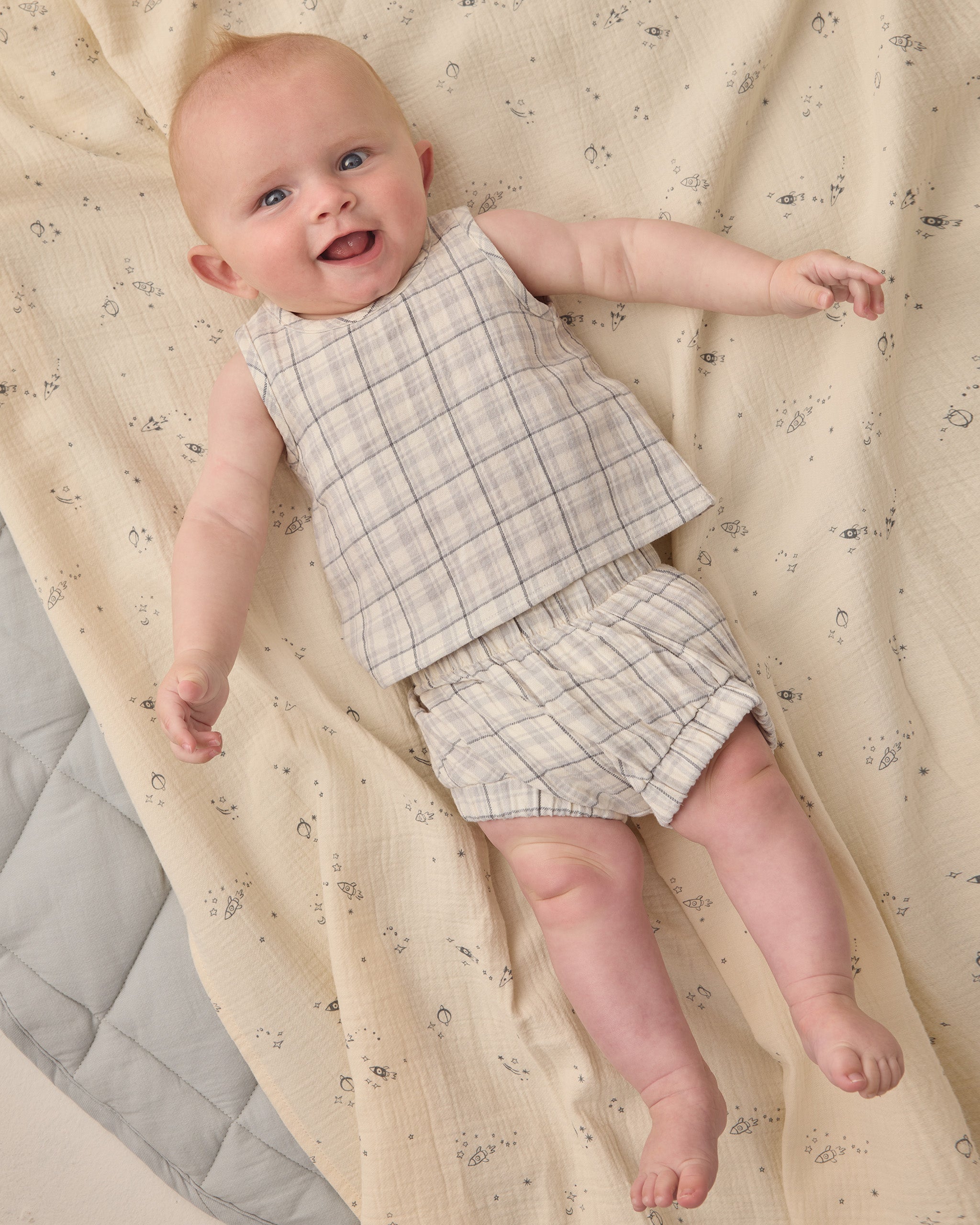 Quincy Mae Woven Tank Set - Blue Plaid