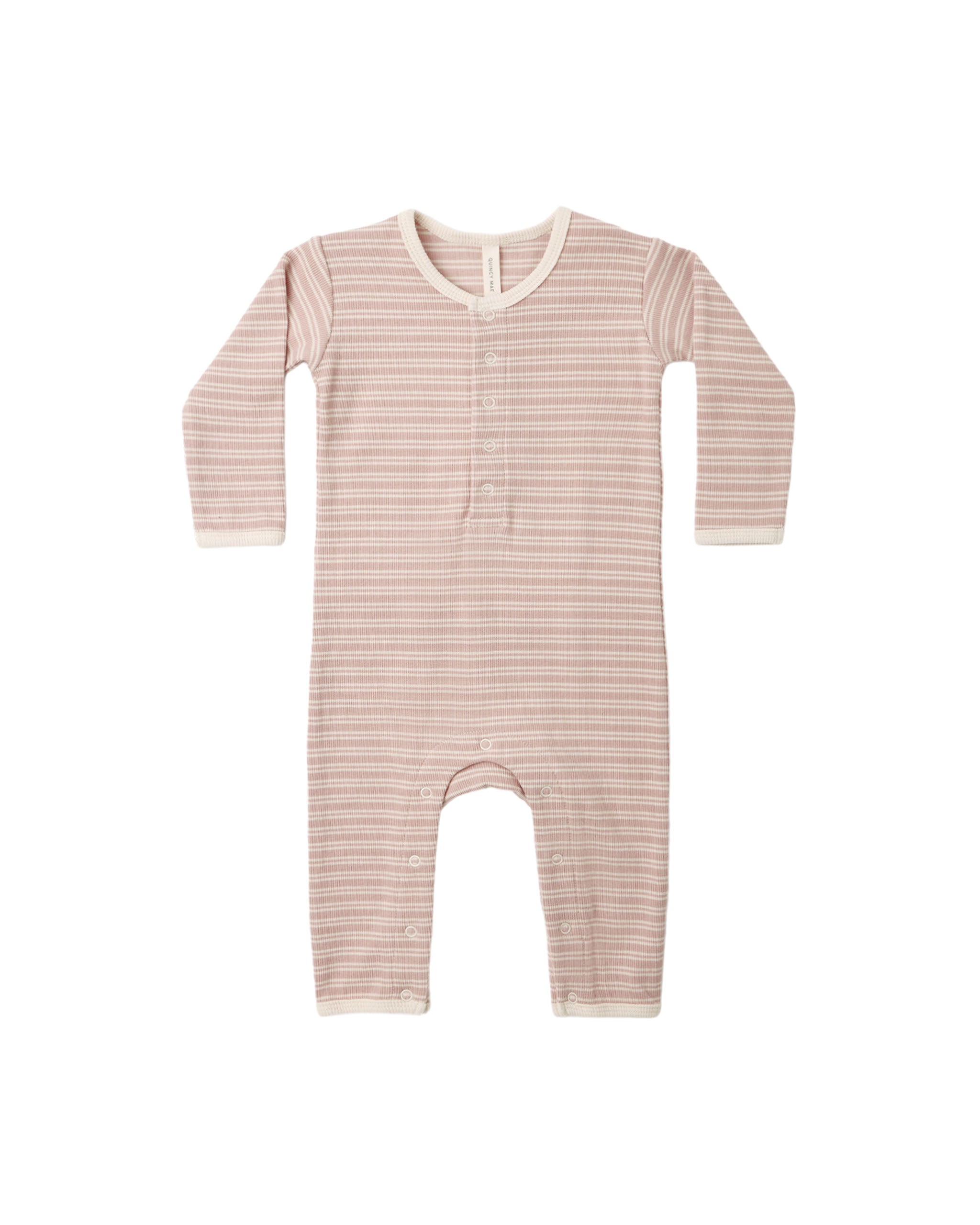Quincy Mae Ribbed Baby Jumpsuit - Dusty Rose Microstripe
