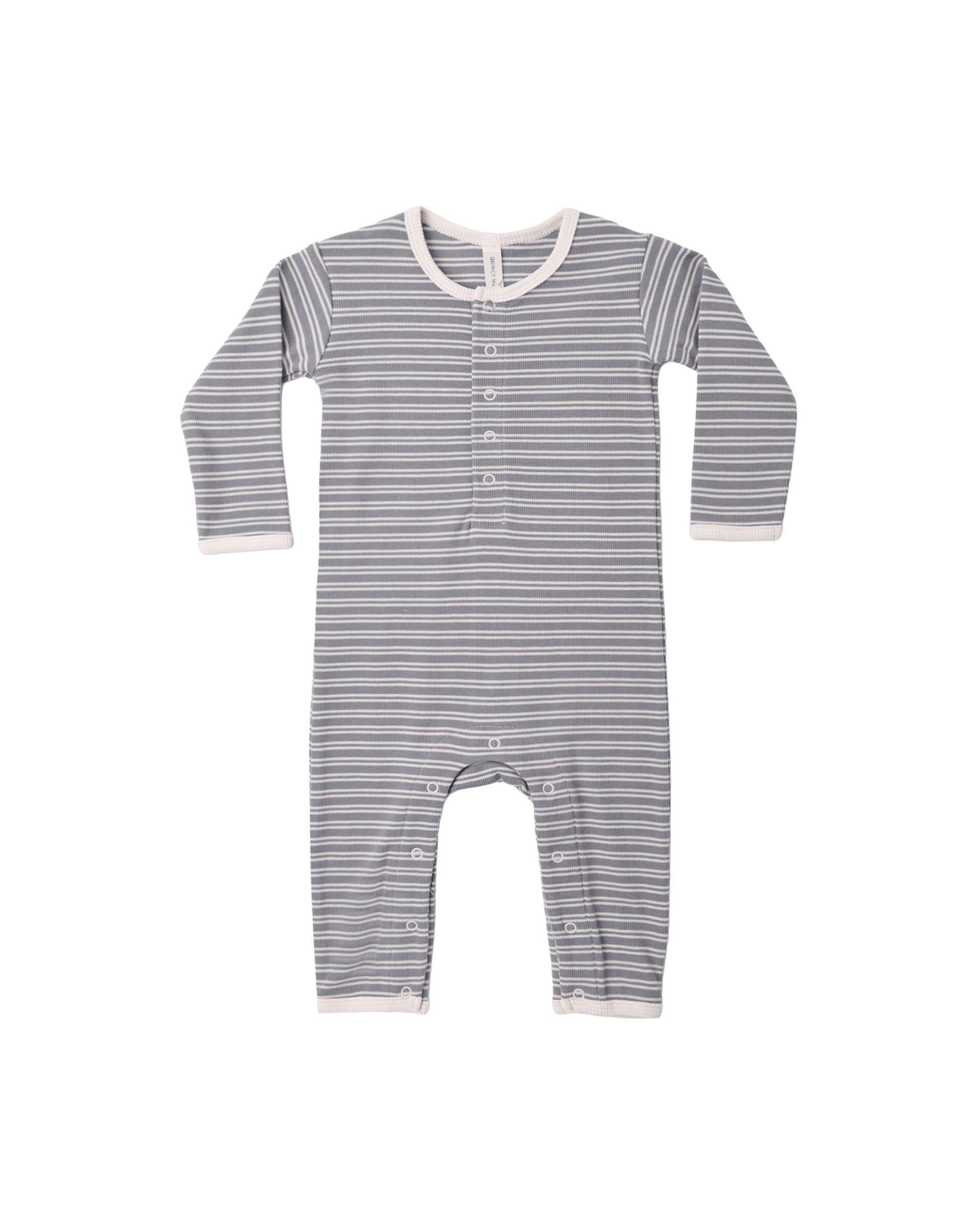 Quincy Mae Ribbed Baby Jumpsuit - Slate Microstripe