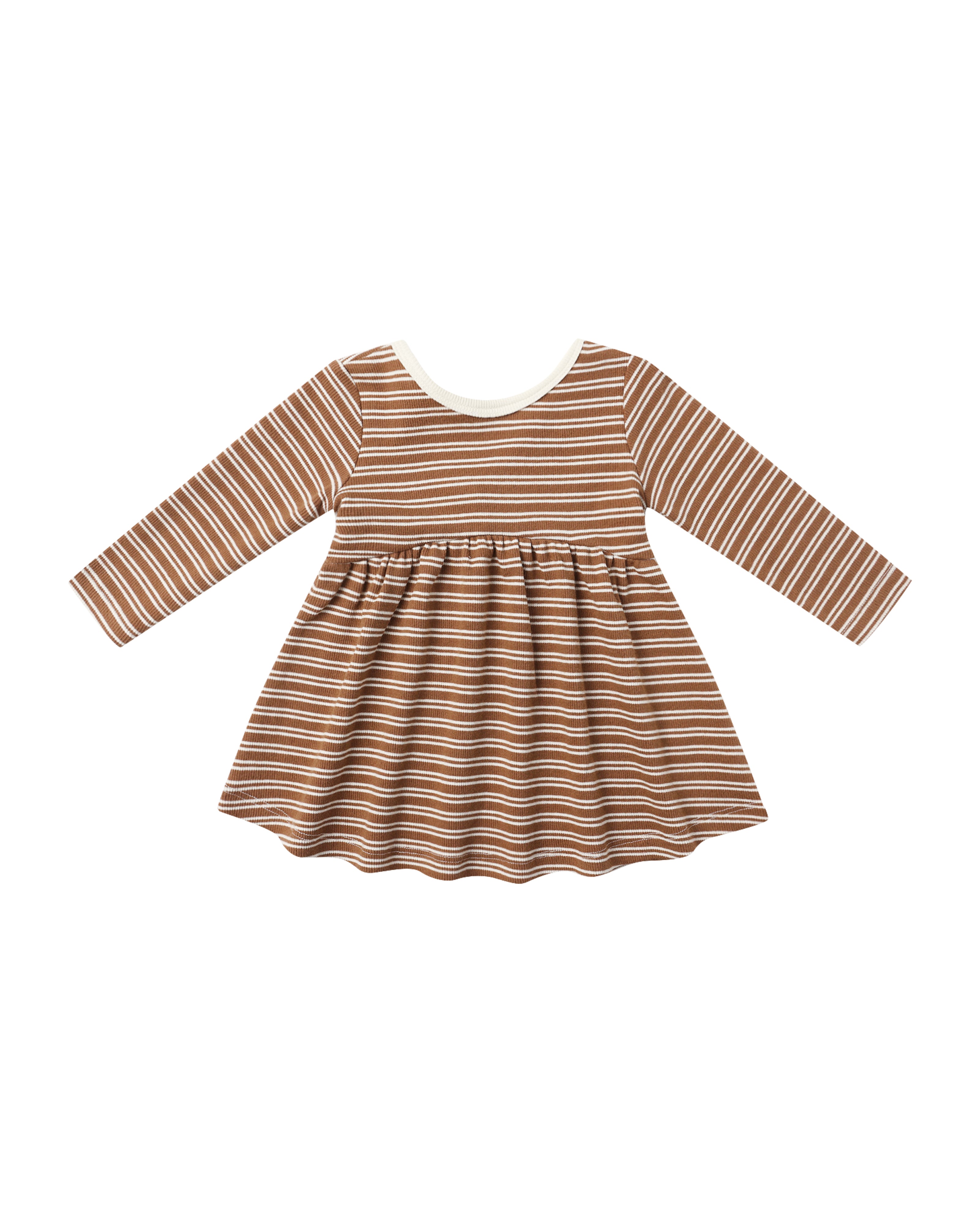 Quincy Mae Ribbed Long Sleeve Dress - Cedar Micro Stripe