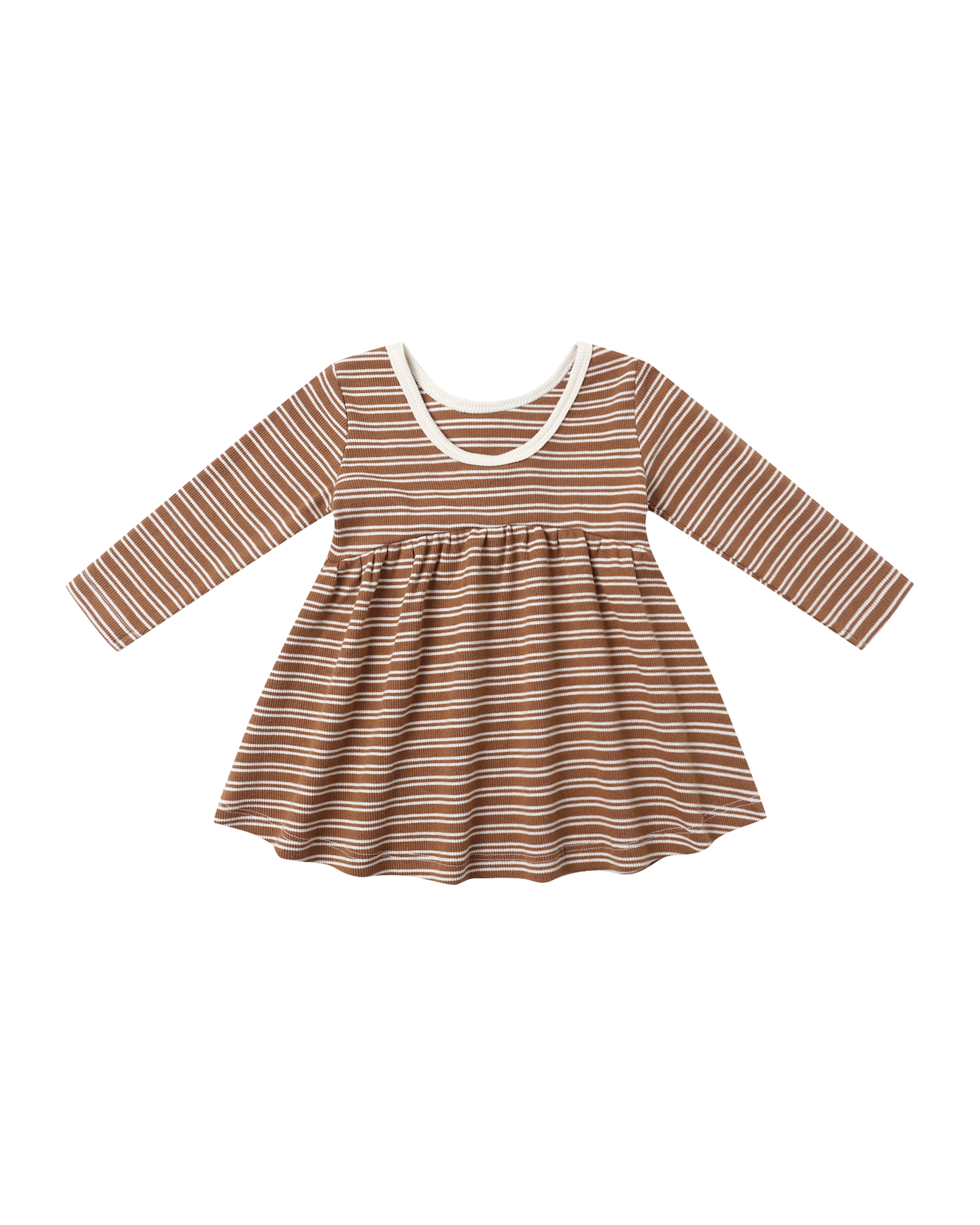 Quincy Mae Ribbed Long Sleeve Dress - Cedar Micro Stripe