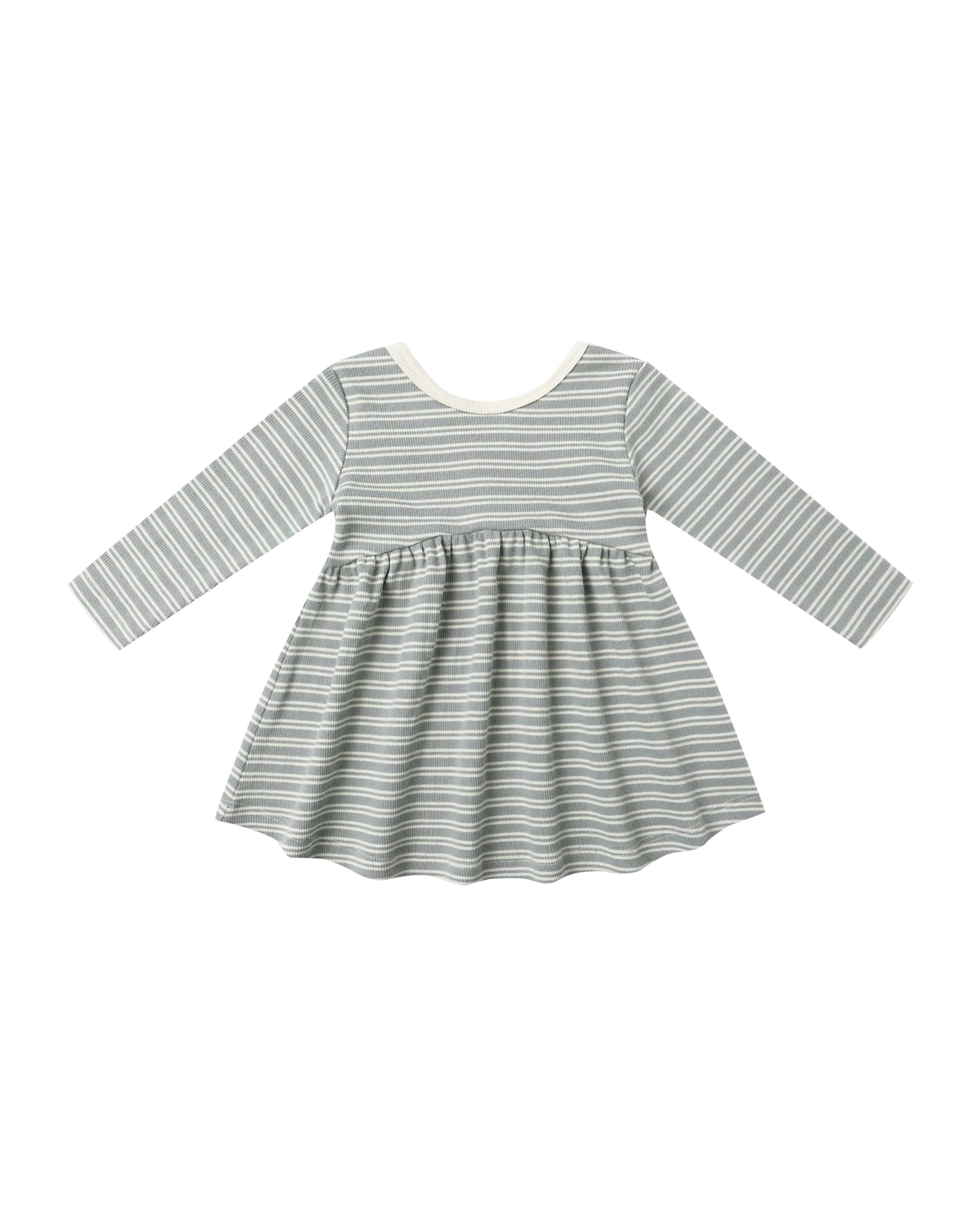 Quincy Mae Ribbed Long Sleeve Dress - Steel Blue Micro Stripe