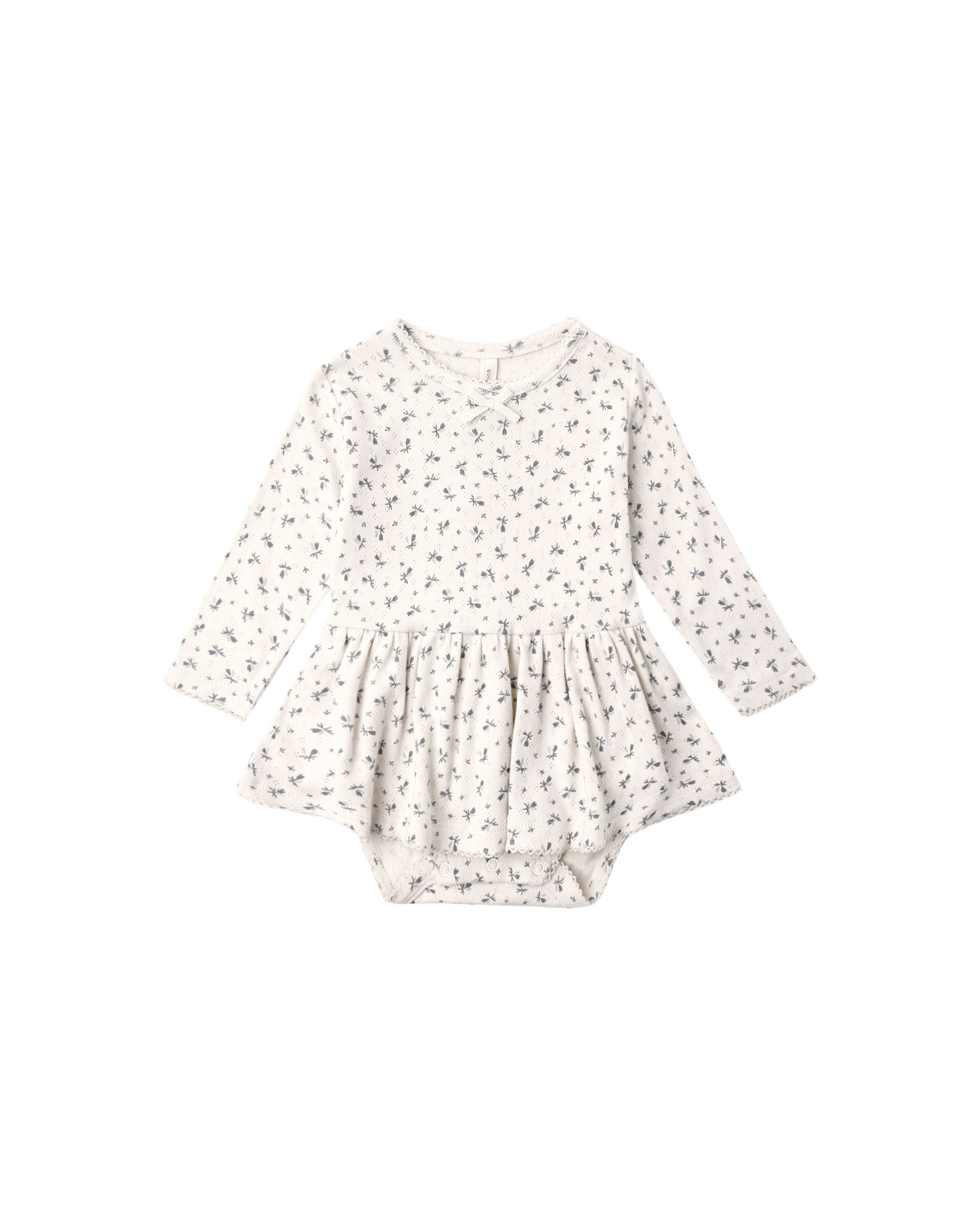 Quincy Mae Pointelle Skirted Bodysuit - Blue Ditsy
