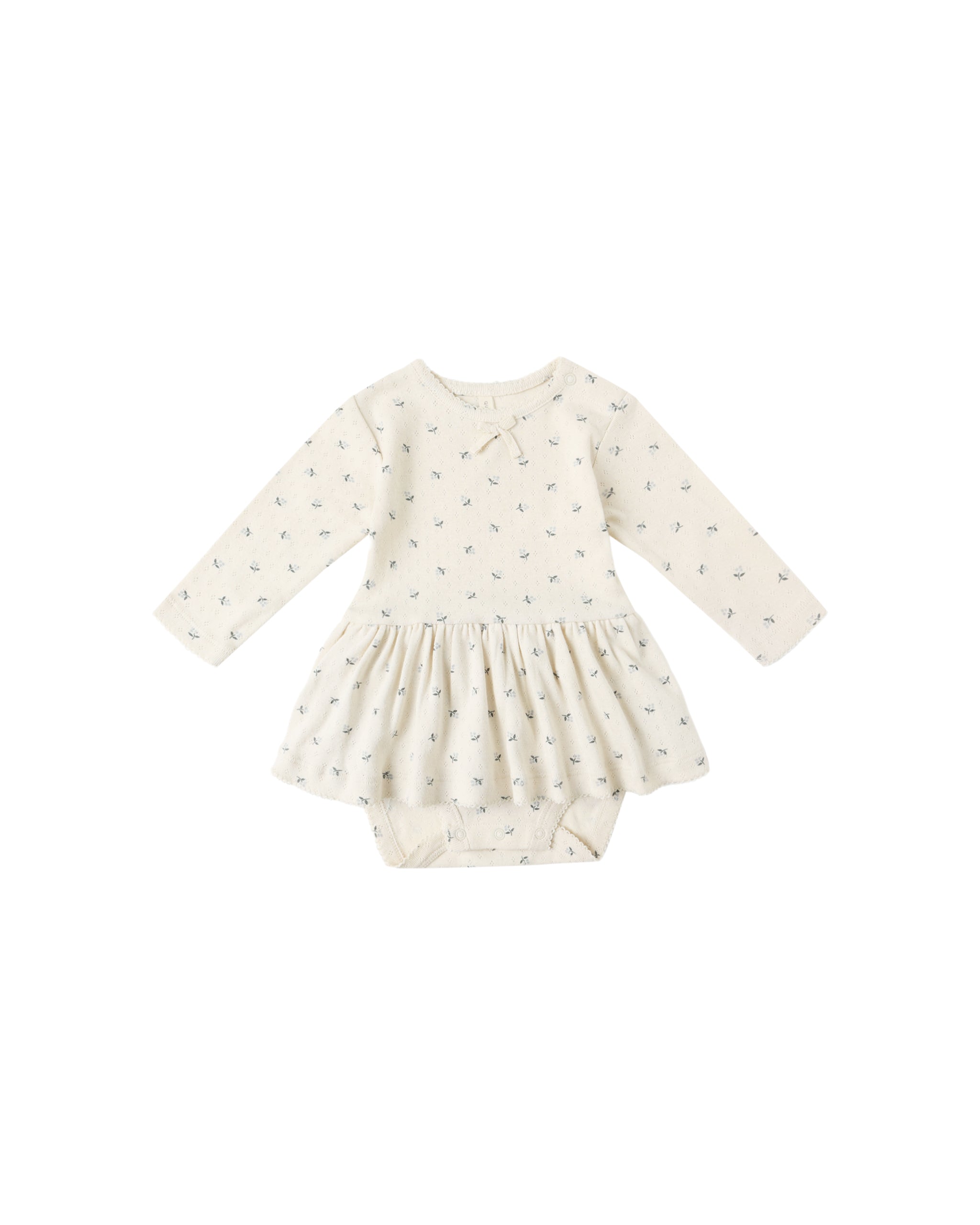Quincy Mae Pointelle Skirted Bodysuit - Blue Ditsy